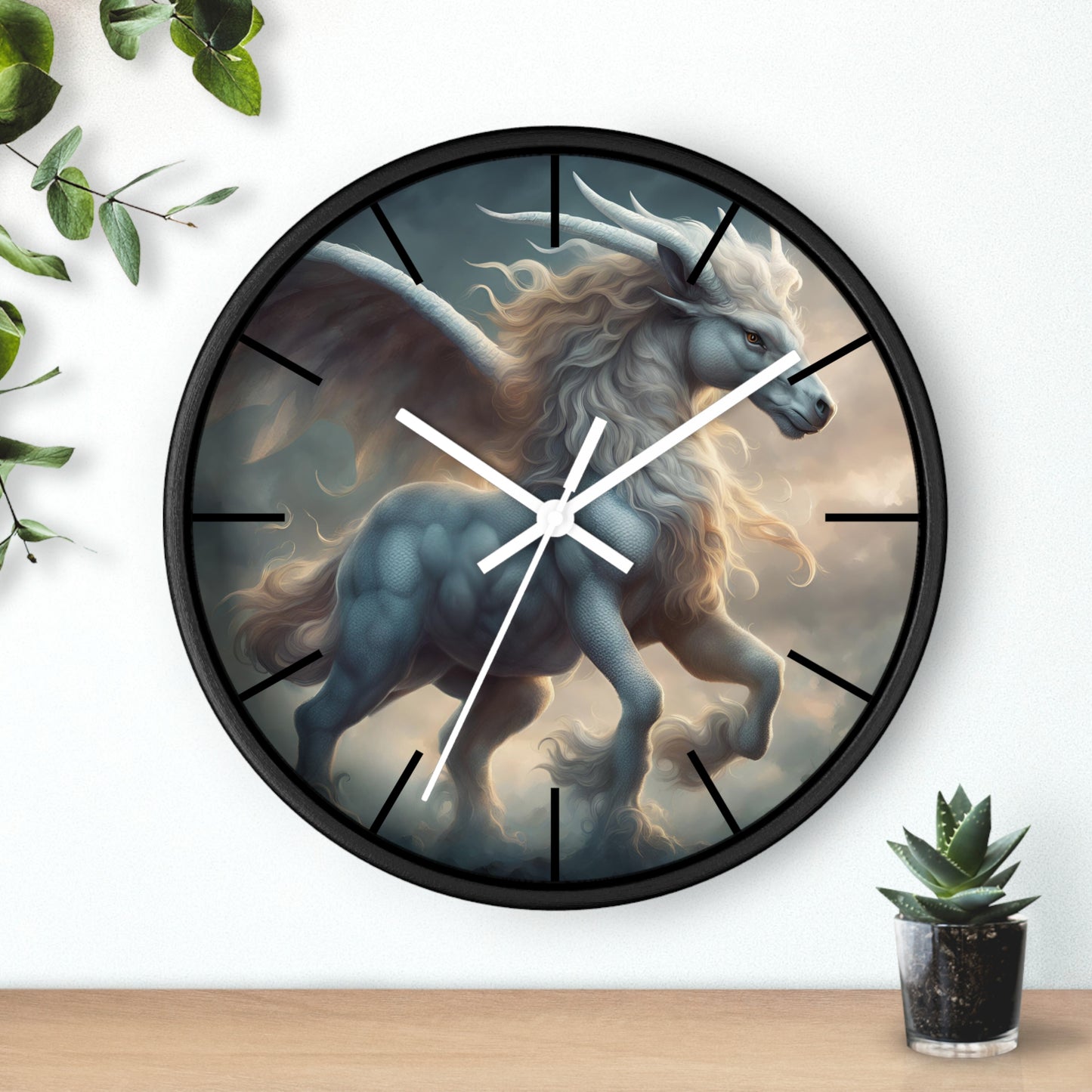 Majestic Myths Art Clock | Pegasus Horned Winged Horse Wall Hanging | Mystical Cloud Sky Fantasy Home Office Decor Gift