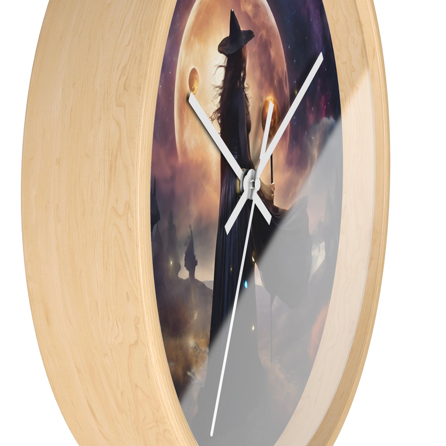 Wiccan Moon Wall Art Clock | Mystical Fantasy Galaxy Witch Pagan Astronomy Wall Hanging | Home Office Lunar Witchcraft Wall Decor Gift