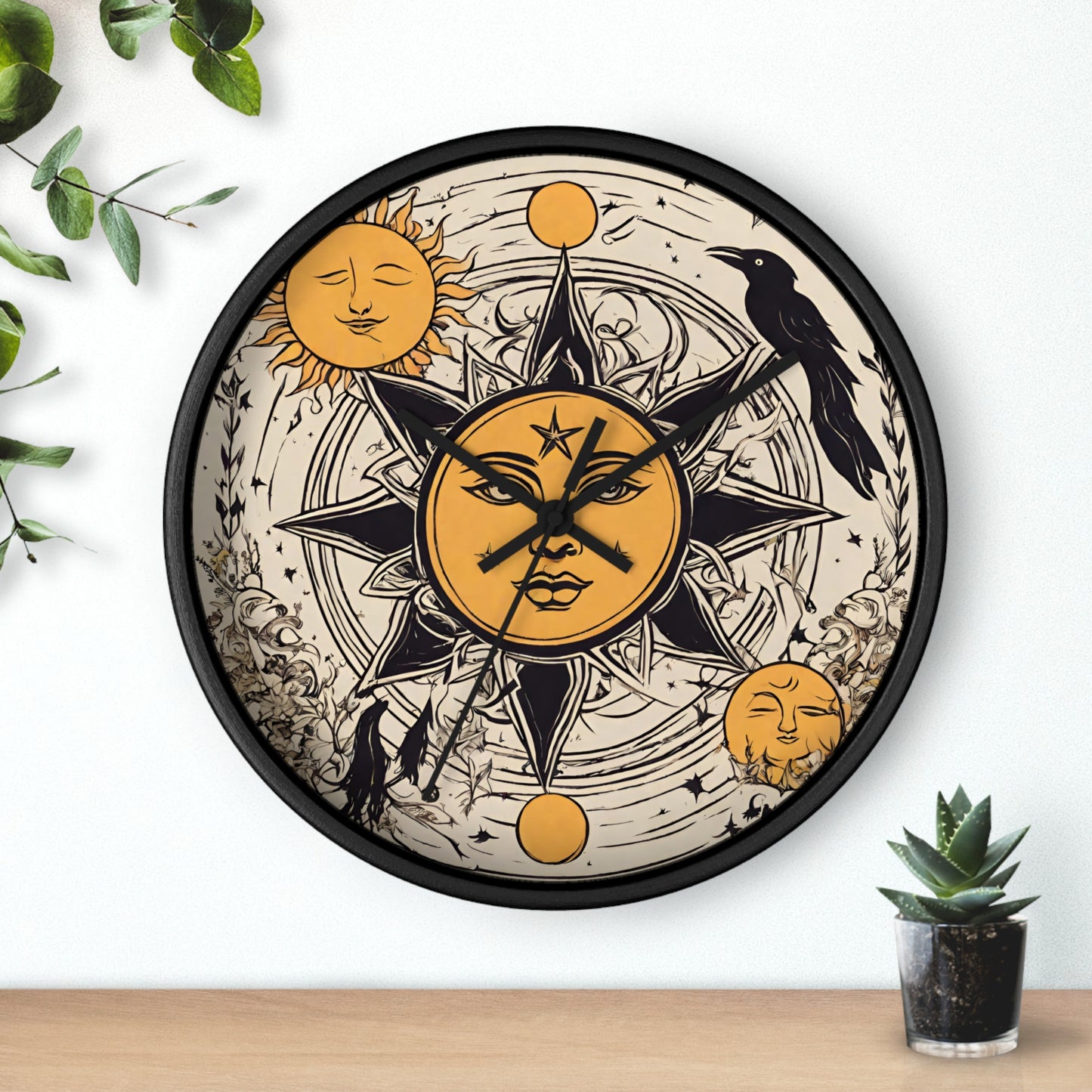 Sun Solstice Wall Art Clock | Celestial Cycle Astronomy Wall Hanging | Raven Blackbird Mockingbird Home Office Solar System Wall Decor Gift