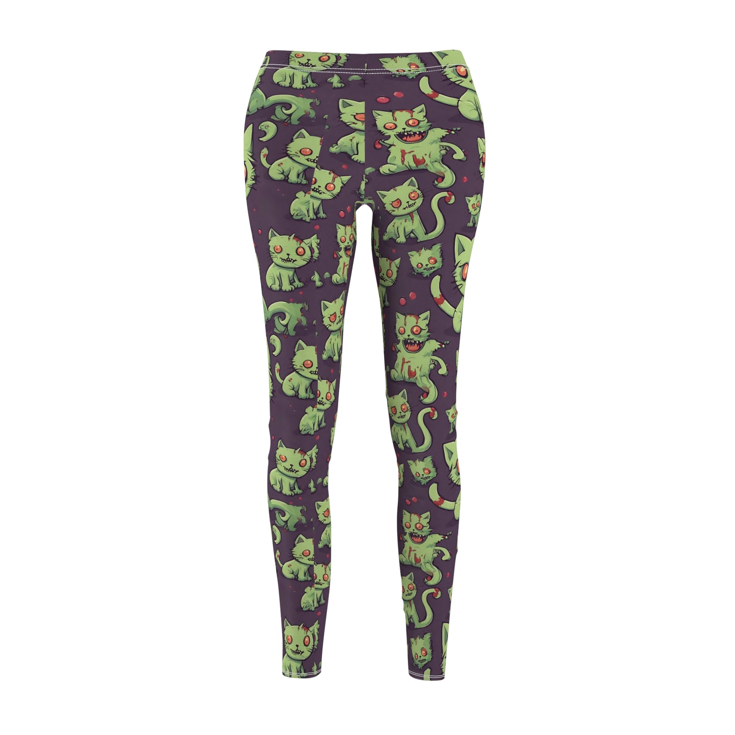 Cat Zombie Casual Leggings, Undead Brain Kittens Elastic Bottoms, Kitty Wear Tight Green Bloody Feline Womens Pants, Cute Zombie Lover Wear