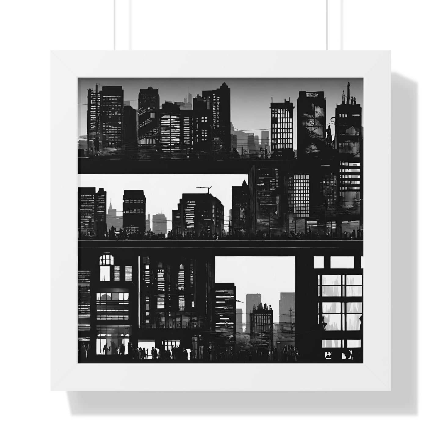 Wall Decor | City Street Panels Framed Poster | Skyline Buildings and Street Levels | Bedroom, Work or Home Office Wall Art Picture