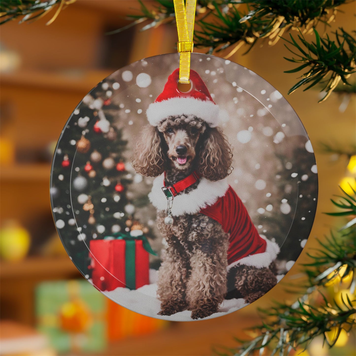 Poodle Christmas Ornament, Holiday Tree Decoration, Adorable Dog Ornament, Dog Lovers Gift, Round Glass Keepsake, Pet Xmas Collectible