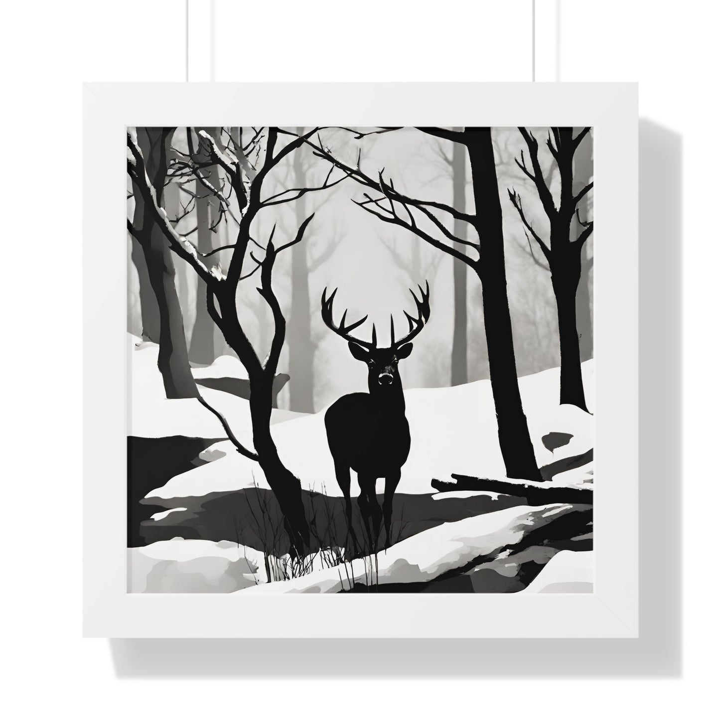 Animal Wall Art, Deer Hunter Picture, Big Buck Print, Hunting, Snowy, Creek, Shadow Wall Hanging, Winter Snow Image, Living Room Poster