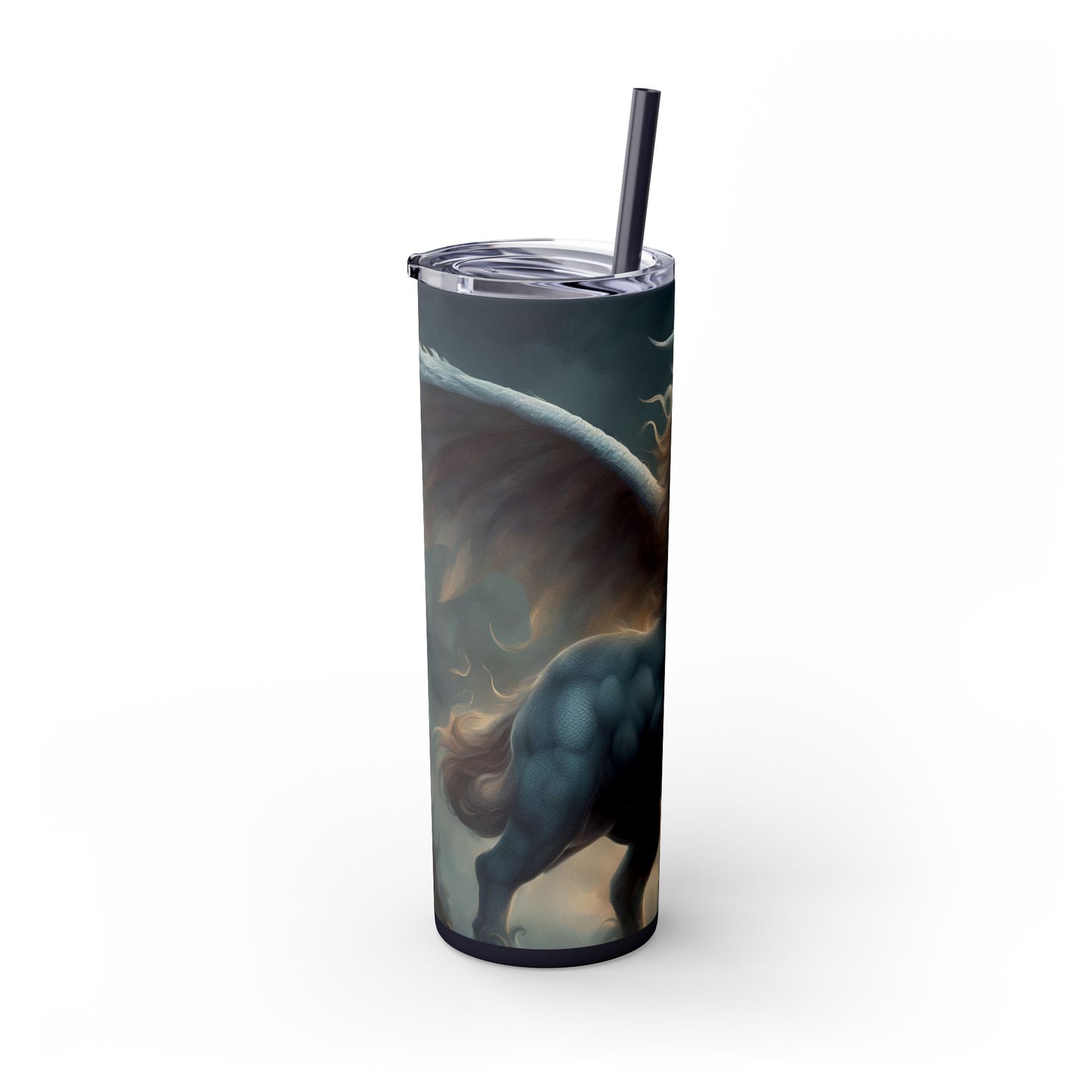 Majestic Myths Skinny Tumbler | Pegasus Horned Winged Horse Drinking Cup | Sky Cloud Fantasy Road Trip Exercise Traveler | Auto Gift