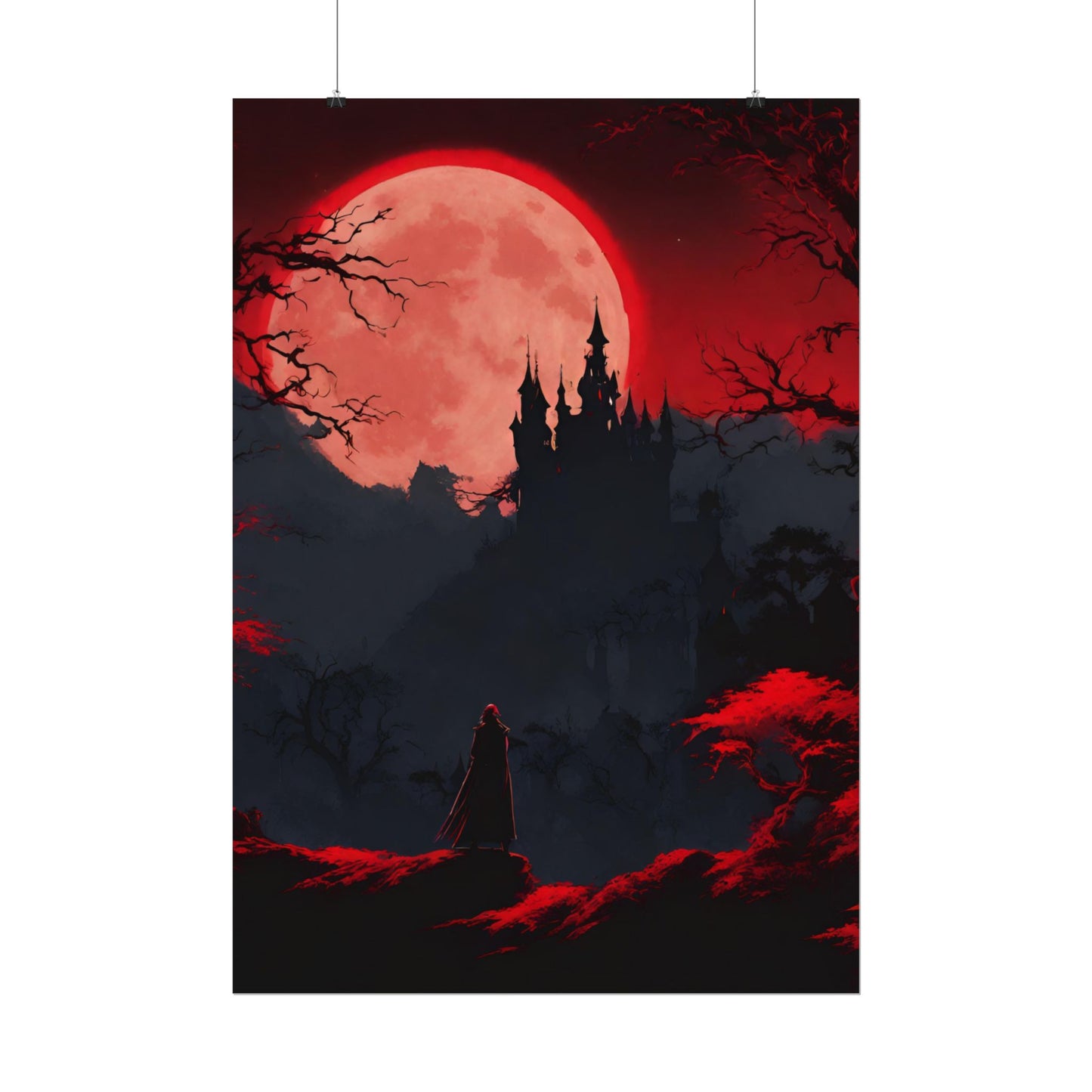 Castlevania Belmont Video Game Room Inspired Wall Decor | Cursed Ring of Lunar Blood Poster | Dracula Castle Vampire Night Wall Hanging