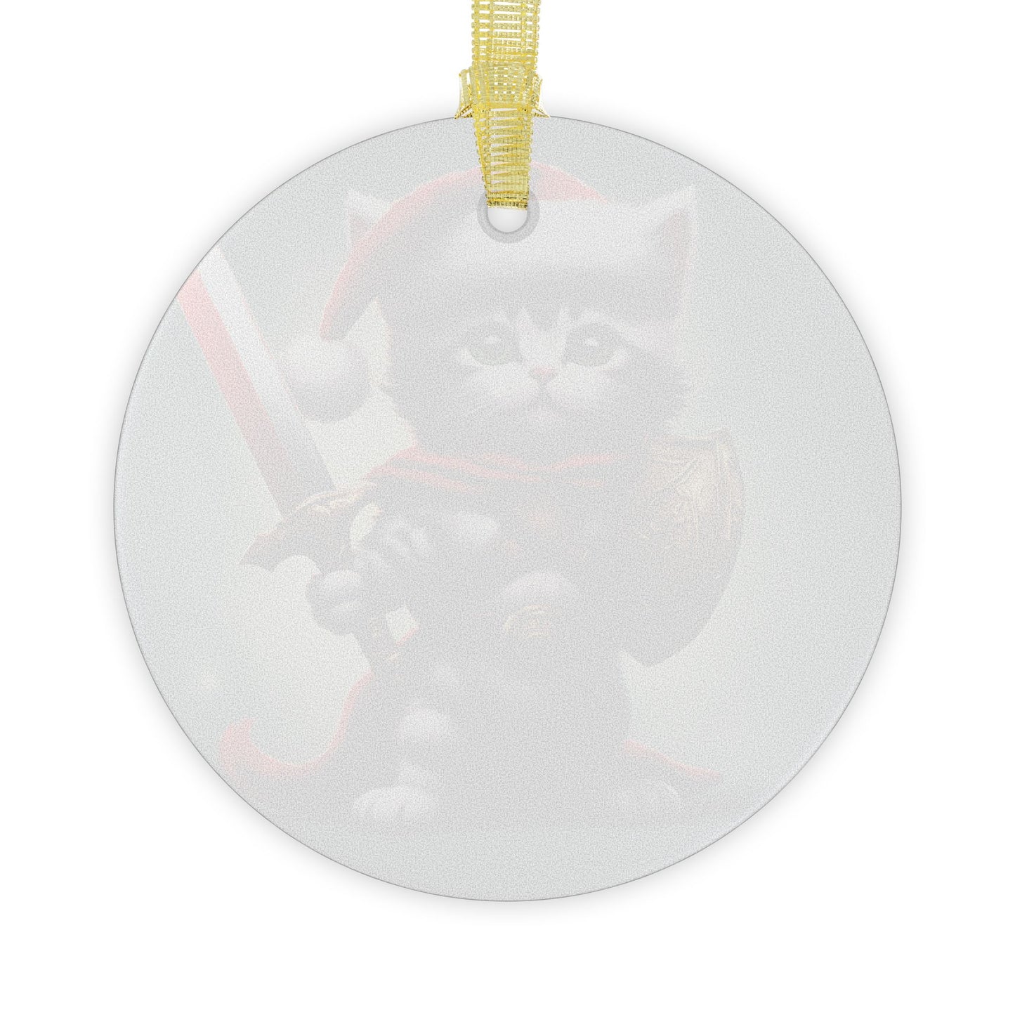 Kitten Christmas Ornament, Holiday Tree Decoration, Adorable Cat Gift, Round Glass Keepsake, KITTEN WARRIOR