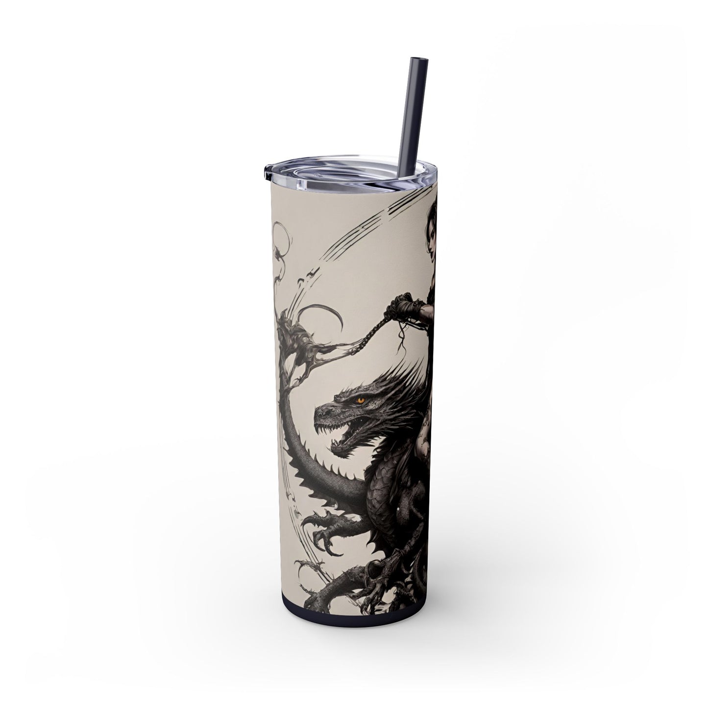 Gothic Medieval Flying Dragon Tumbler, Beautiful Woman Beast Rider Drinking Traveler, Dark Fantasy Liquid Cup