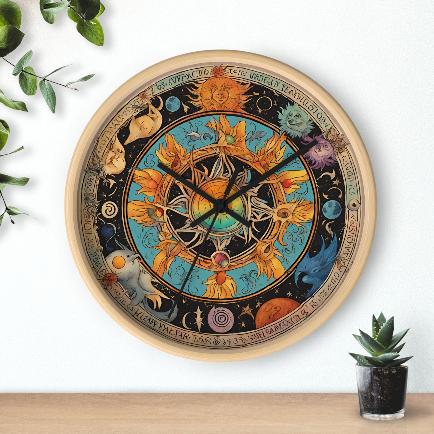 Sun Collage Wall Art Clock | Celestial Solstice Astronomy Wiccan Hanging | Comet Constellations Home Office Solar System Pagan Decor Gift