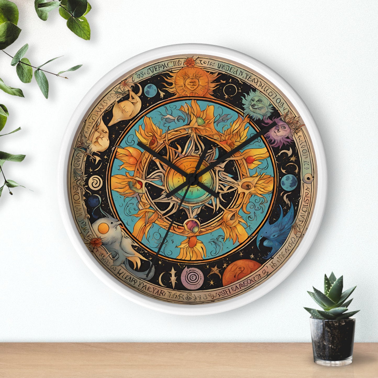 Sun Collage Wall Art Clock | Celestial Solstice Astronomy Wiccan Hanging | Comet Constellations Home Office Solar System Pagan Decor Gift