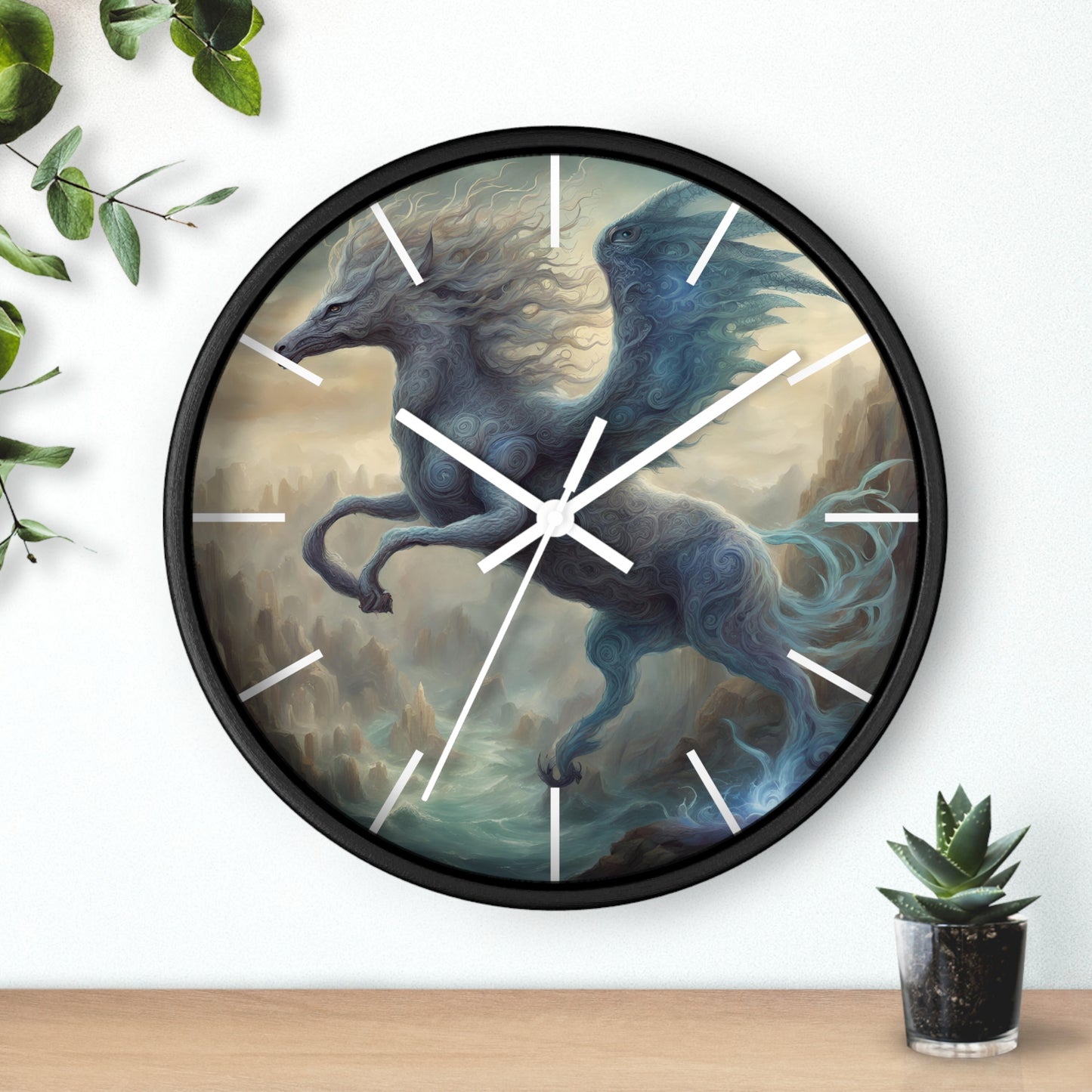 Majestic Myths Art Clock | Electrified Pegasus Horse Wall Hanging | Mystical Winged Blue Lightning Fantasy Home Office Decor Gift