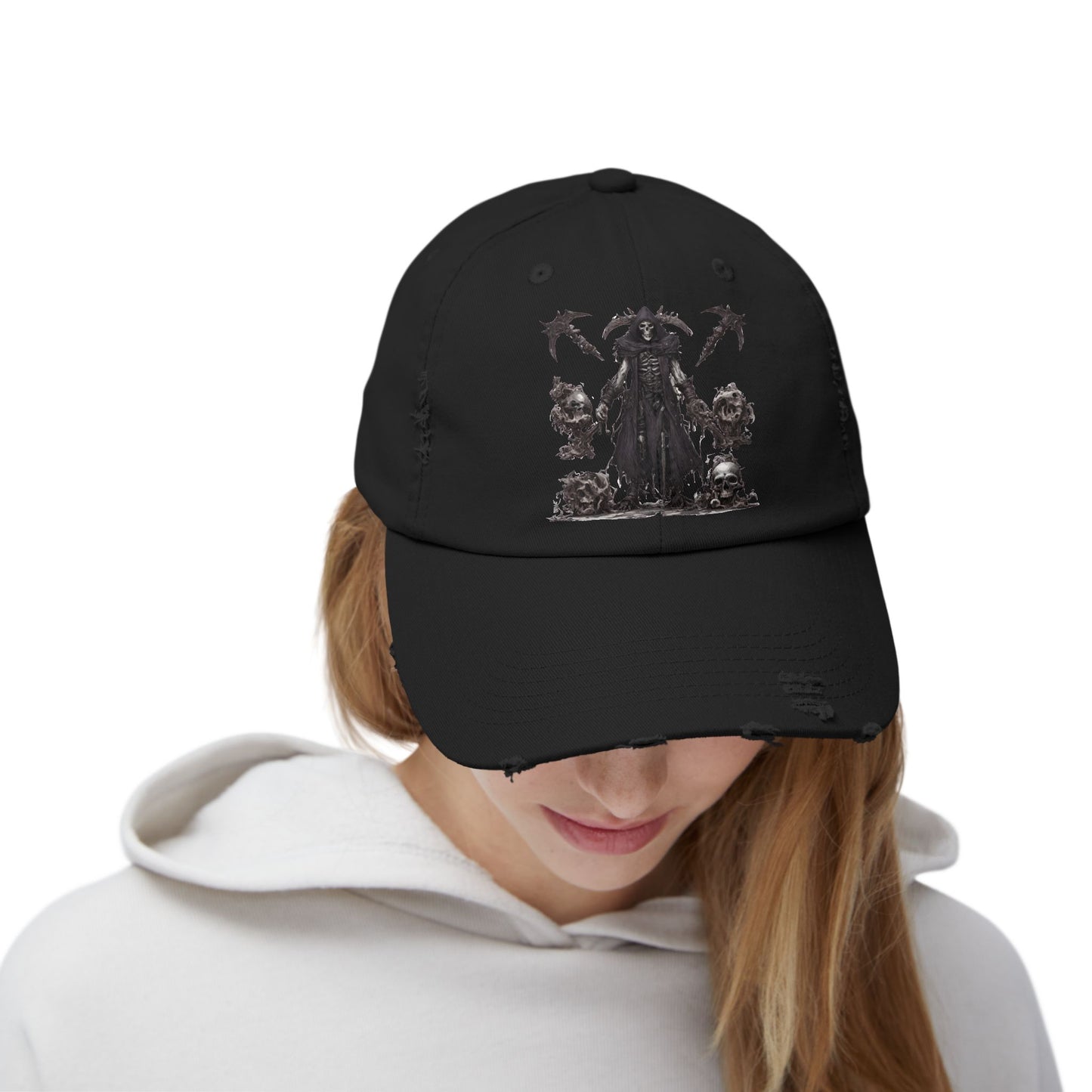 DEATHeCUTIONER Series Executioner Hat | Depths of Hell Rising Skeleton Cap | Trendy Evil Dust & Bones Grim Reaper Spring, Summer Wear Gift
