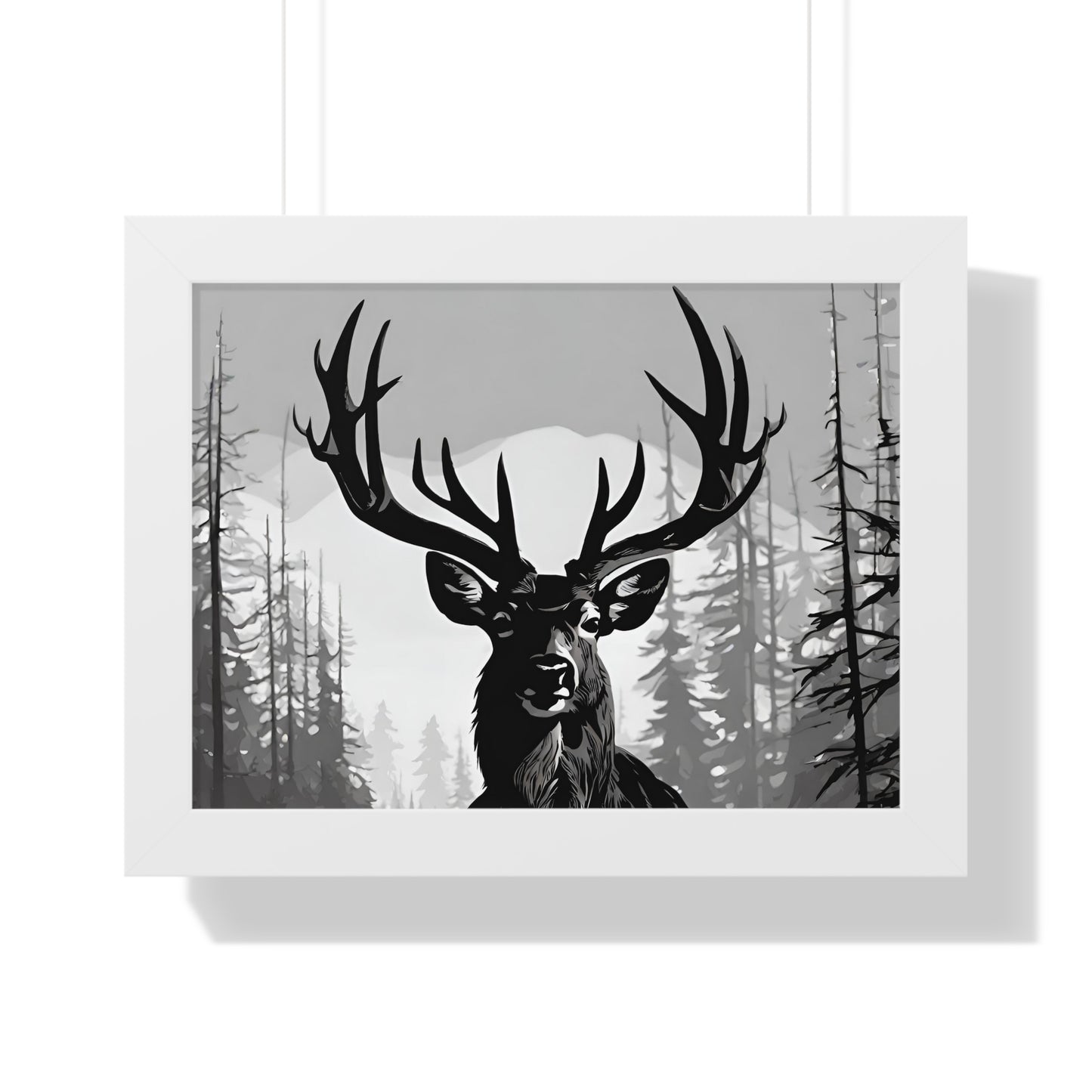 Animal Wall Art, Deer Hunter Picture, Big Buck Print, Hunting Cabin, Shadow Wall Hanging, Winter Snow Image, Living Room Poster, Framed Art