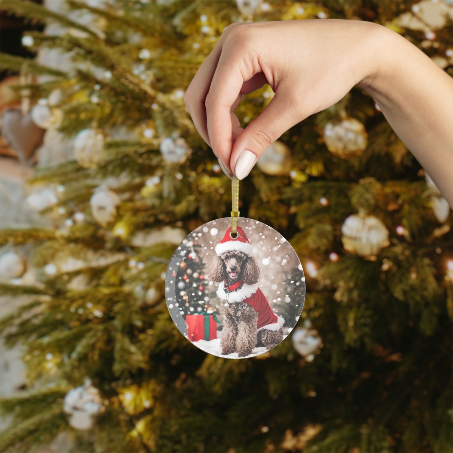 Poodle Christmas Ornament, Holiday Tree Decoration, Adorable Dog Ornament, Dog Lovers Gift, Round Glass Keepsake, Pet Xmas Collectible