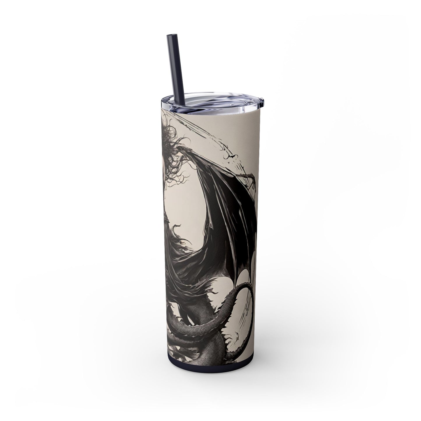 Gothic Medieval Flying Dragon Tumbler, Beautiful Woman Beast Rider Drinking Traveler, Dark Fantasy Liquid Cup