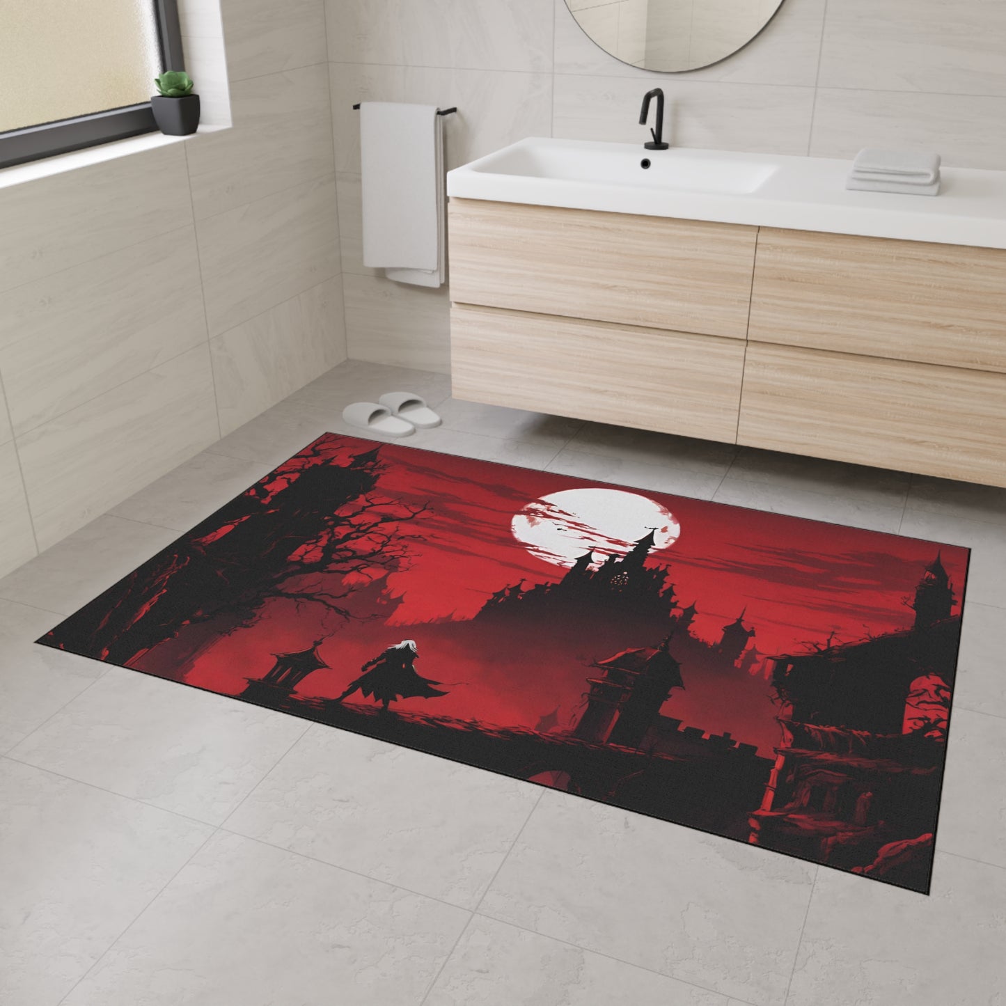 Castlevania Belmont Video Game Inspired Floor Mat | Death and Terror Await in the Dark of Night Bathroom Decor | Dracula Door Entry Gift