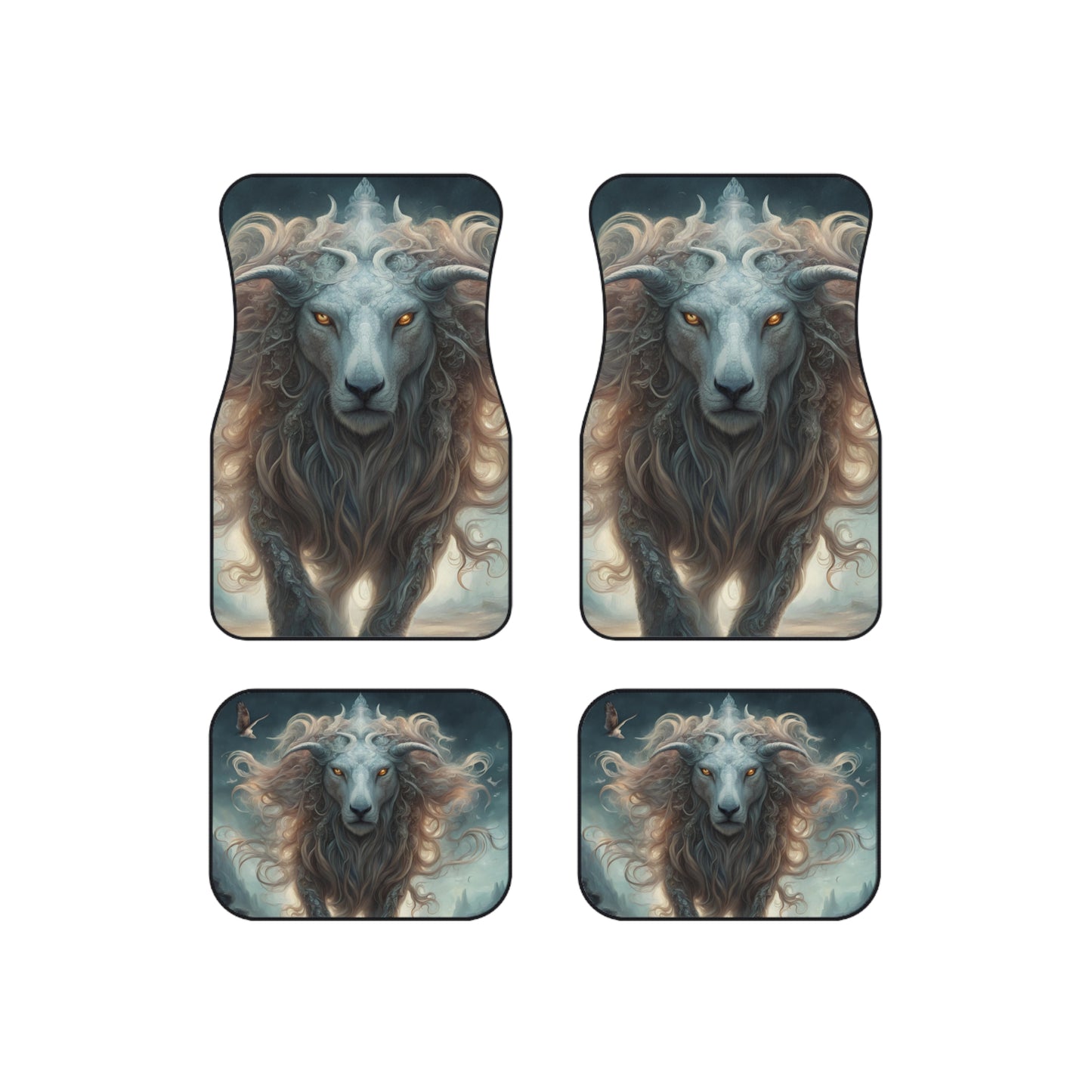 Majestic Myths Car Mats (Set of 4) | Mythological Horned Lion Automobile Accessories | Front & Rear Mystic Mane Floor Auto Truck Gift
