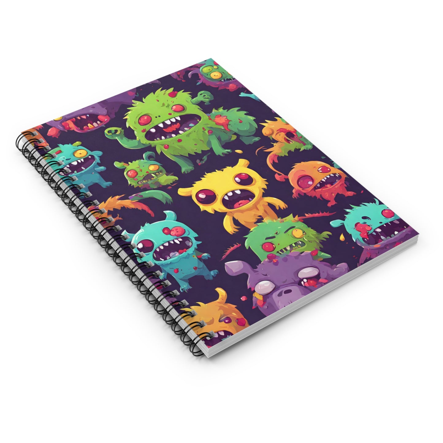 Kids Zombie Monster Fun Spiral Notebook | Gross Out Furry Creatures Colorful Rule Line Paper | Cute Fuzzy Tiny Monsters Child School Journal