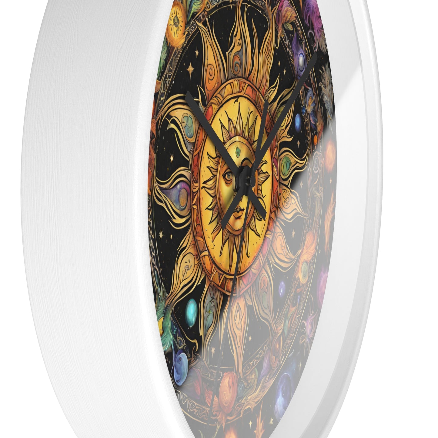 Sun Collage Wall Art Clock | Celestial Solstice Astronomy Wiccan Hanging | Comet Constellations Home Office Solar System Pagan Decor Gift