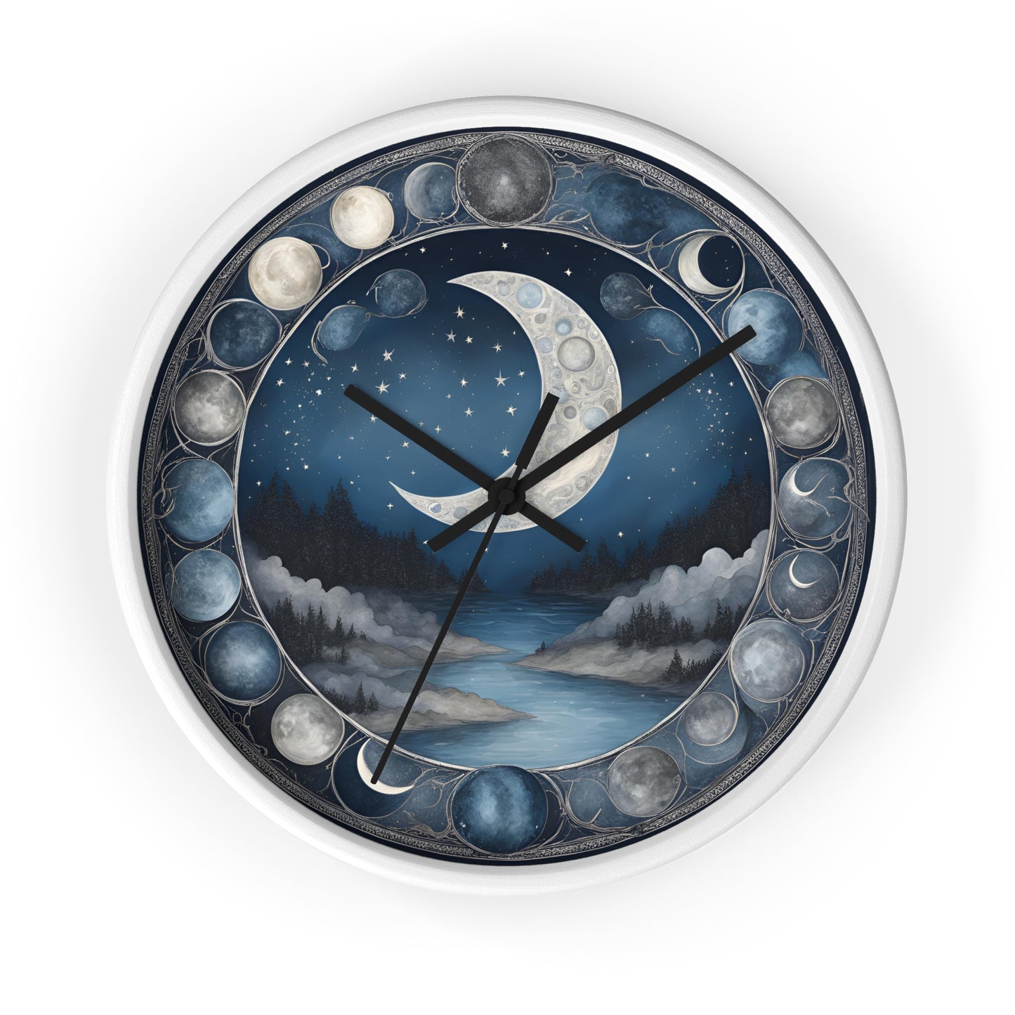 Moon Phases Wall Clock, Lunar Cycle Astronomy Home Decor, Solar System Wall Hanging, Celestial Office Art, Gift for Space Enthusiasts