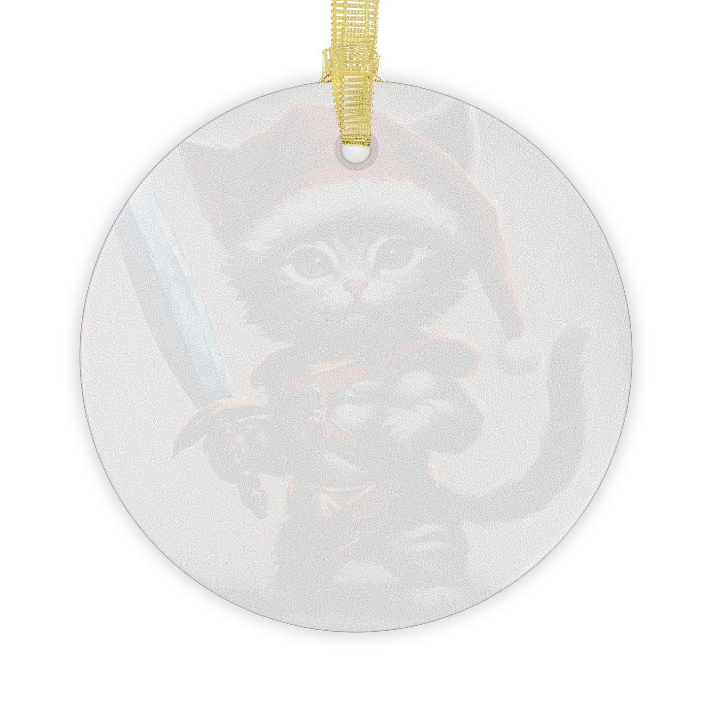 Kitten Christmas Ornament, Holiday Tree Decoration, Adorable Cat Gift, Round Glass Keepsake, KITTEN WARRIOR
