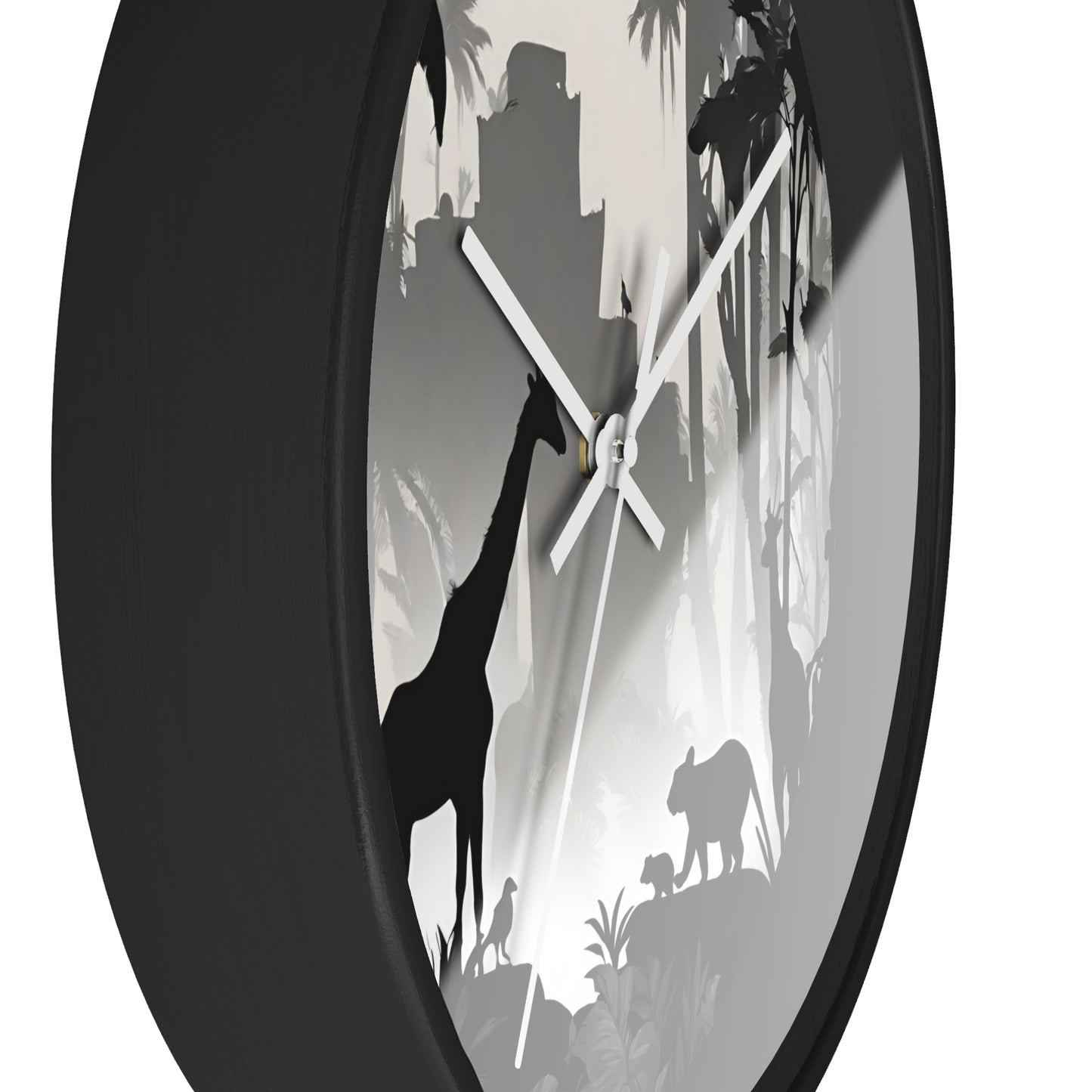Jungle Giraffes Wall Art Clock | Shadowy Wild Nature Wall Hanging | Home Office Animal Wall Decor Gift