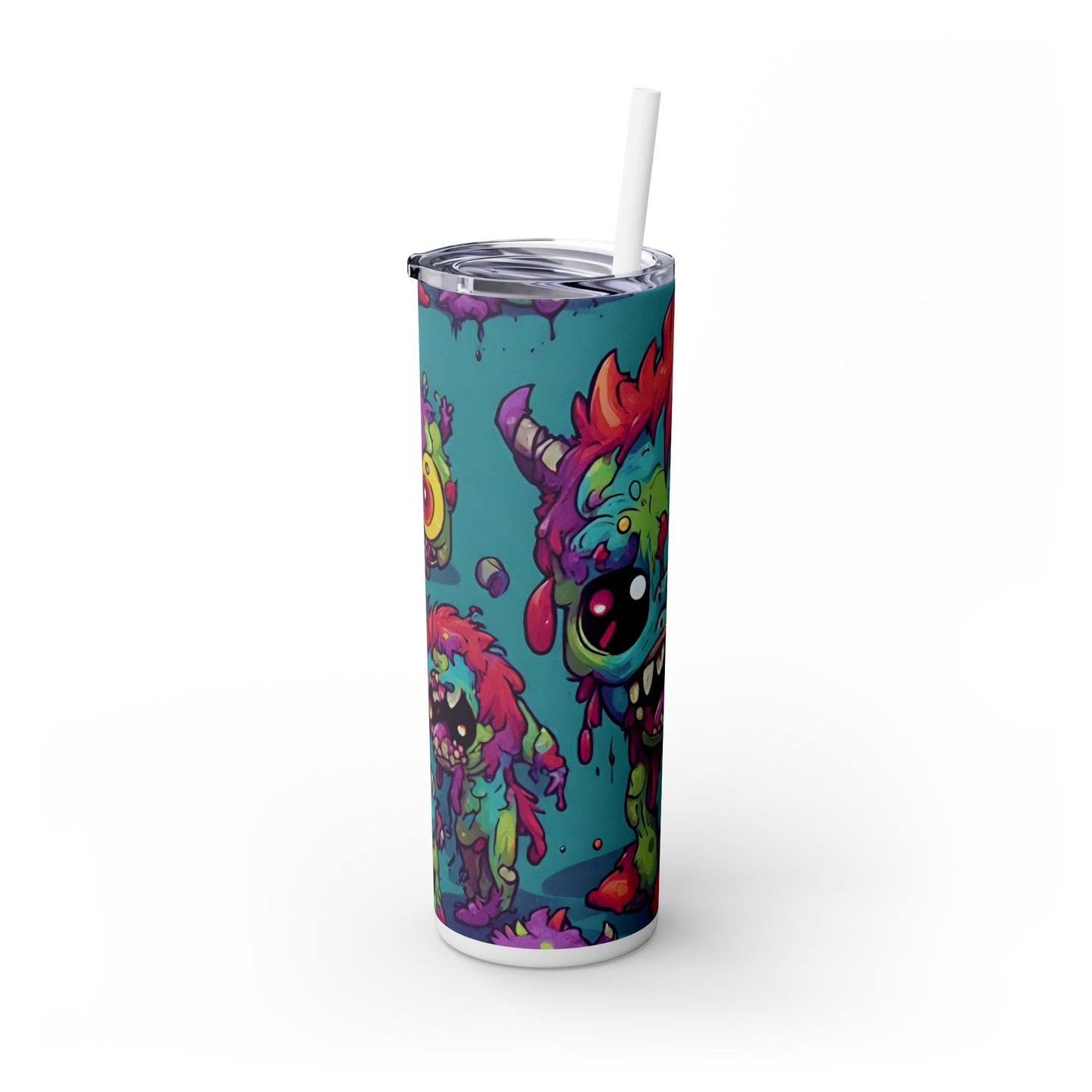 Kids Little Monster Skinny Tumbler | Colorful Funny Zombie Childs Insulated Cup | Furry Mutant Fun School Lunch Classroom Drink Traveler