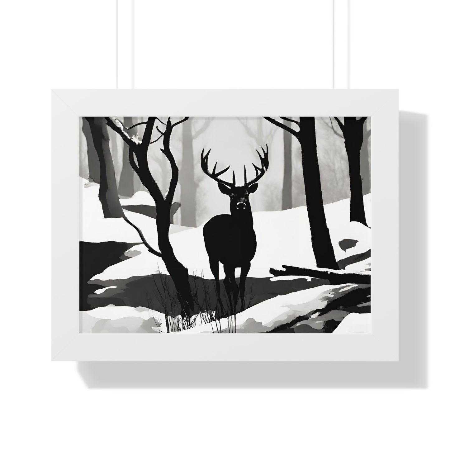Animal Wall Art, Deer Hunter Picture, Big Buck Print, Hunting, Snowy, Creek, Shadow Wall Hanging, Winter Snow Image, Living Room Poster