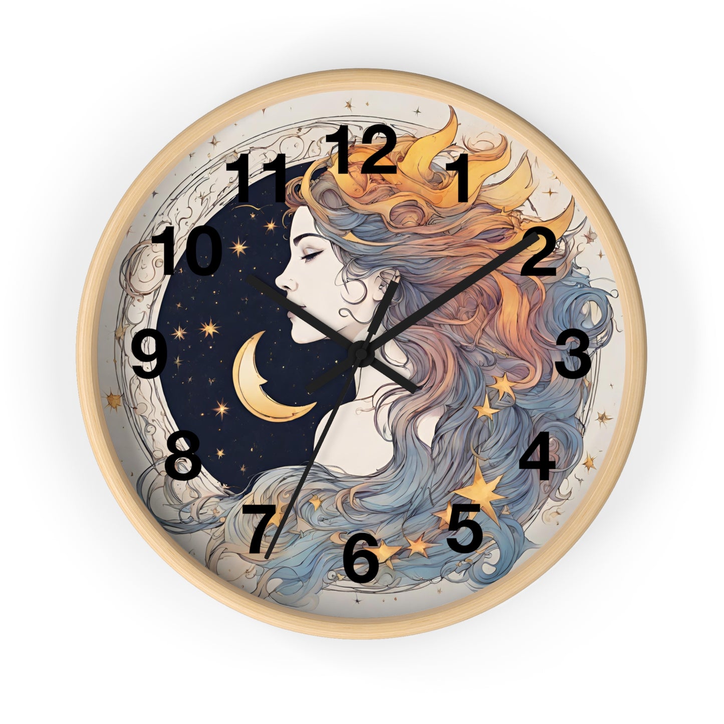Moon Goddess Numbered Wall Art Clock | Lunar Stars & Space Astronomy Wall Hanging | Woman of Time Home Office Solar System Wall Decor Gift