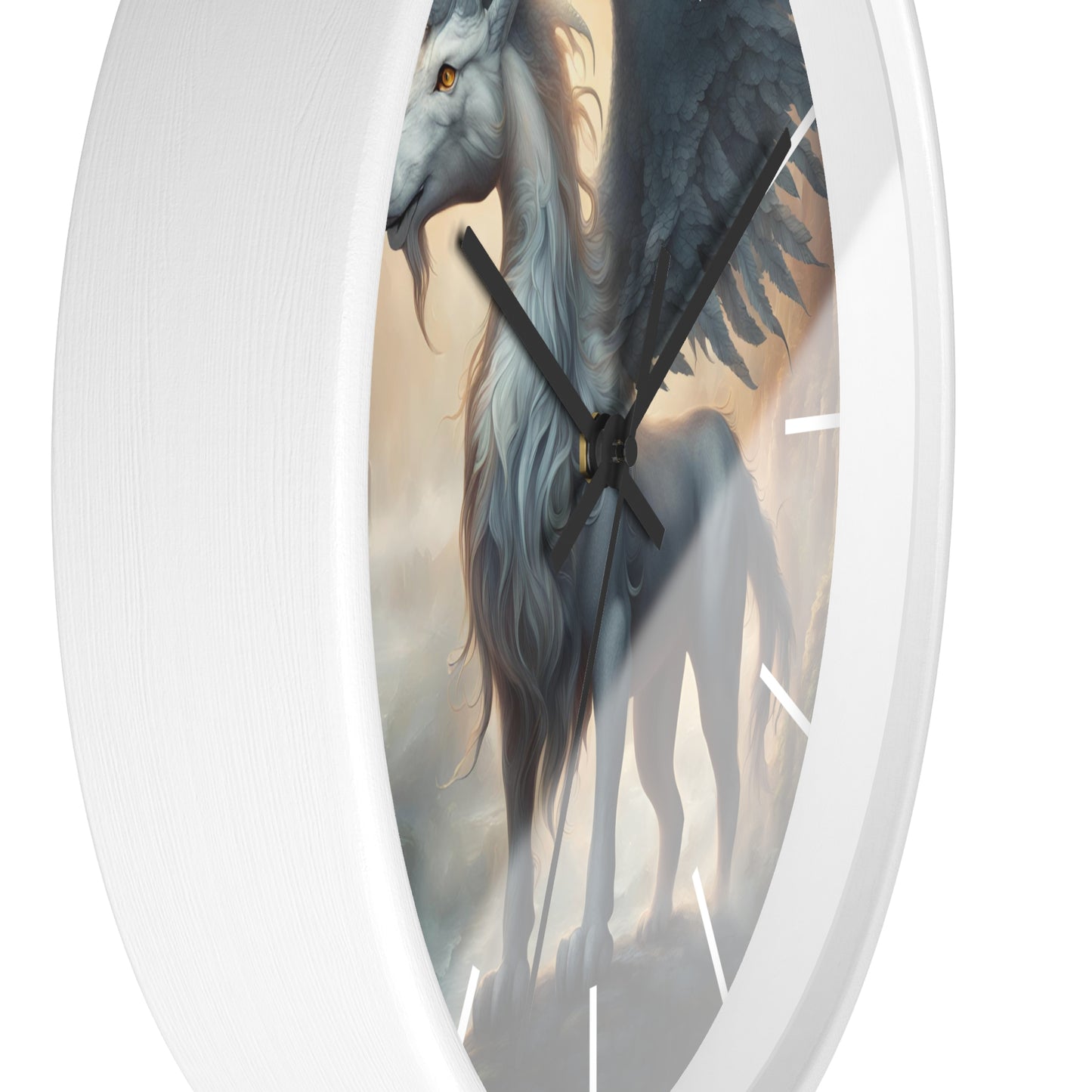 Majestic Myths Art Clock | Pegasus Horned Winged Horse Wall Hanging | Mystical Mountain Cloud Fantasy Home Office Decor Gift