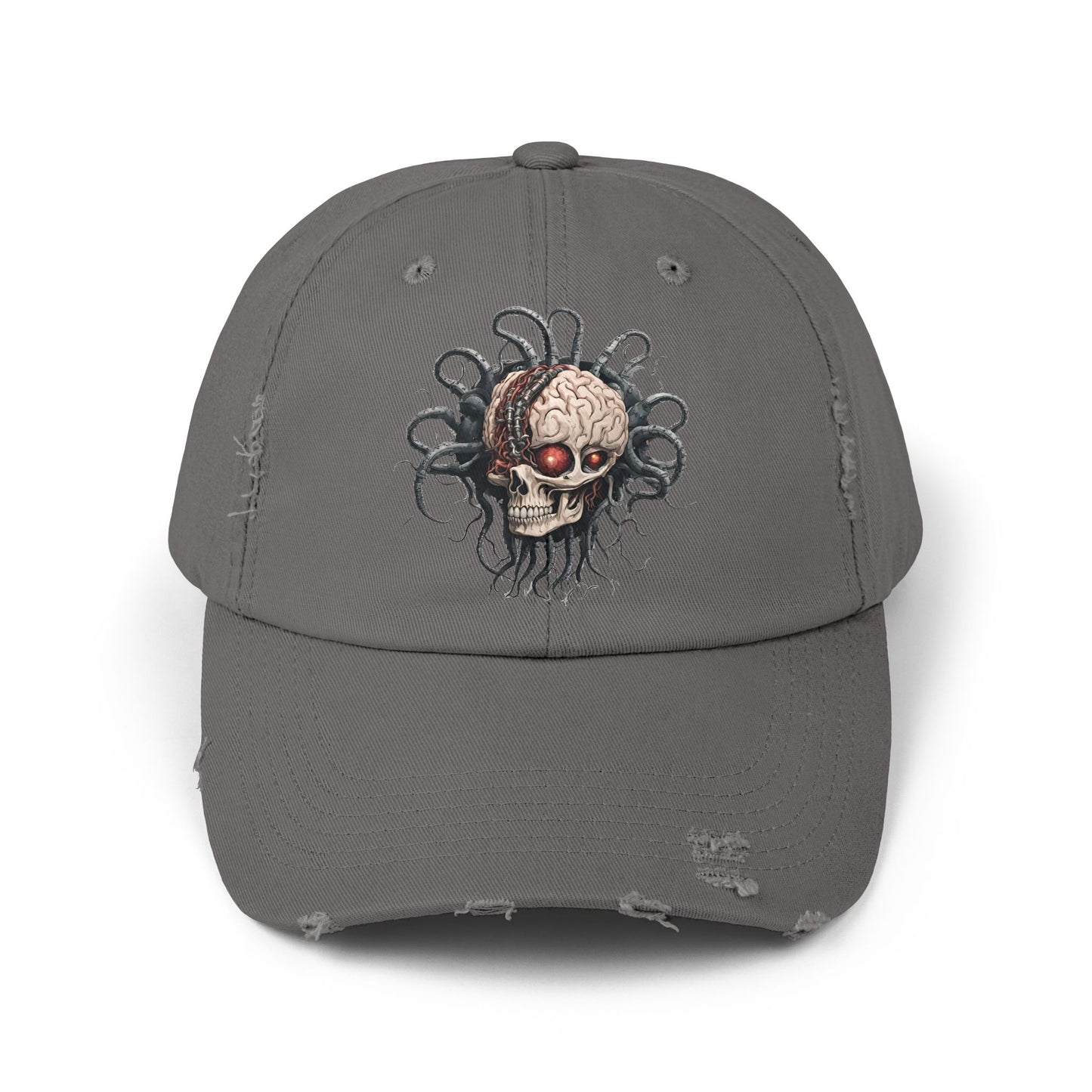 Alien Brain Robot Skull Hat, Contra Video Game Inspired Ball Cap, Metal Tentacle Cyborg Outer Space Bedroom Spring, Summer, Fishing Gift