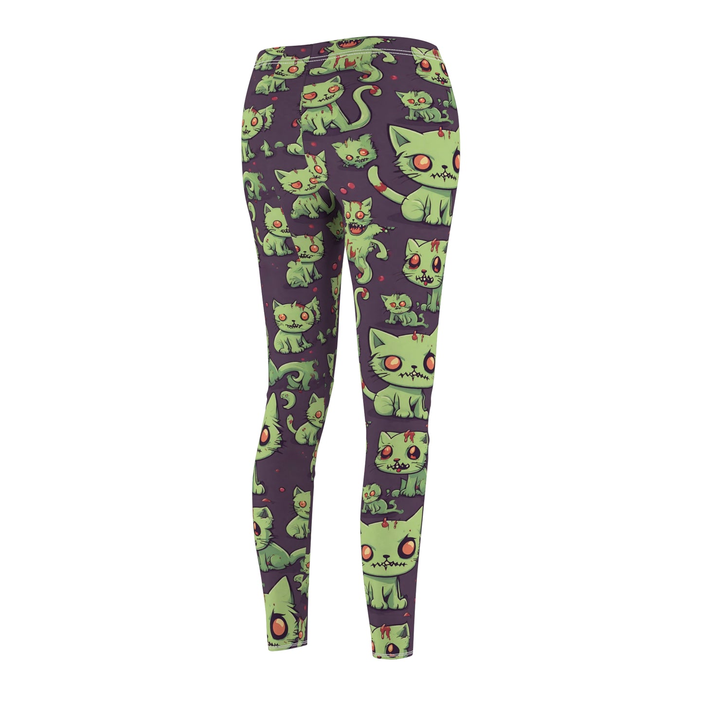 Cat Zombie Casual Leggings, Undead Brain Kittens Elastic Bottoms, Kitty Wear Tight Green Bloody Feline Womens Pants, Cute Zombie Lover Wear