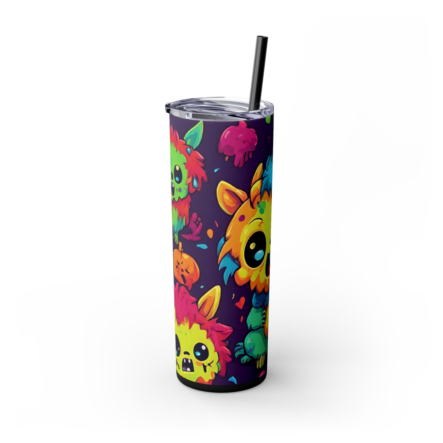 Kids Little Monster Skinny Tumbler | Colorful Funny Zombie Childs Insulated Cup | Furry Mutant Fun School Lunch Classroom Drink Traveler