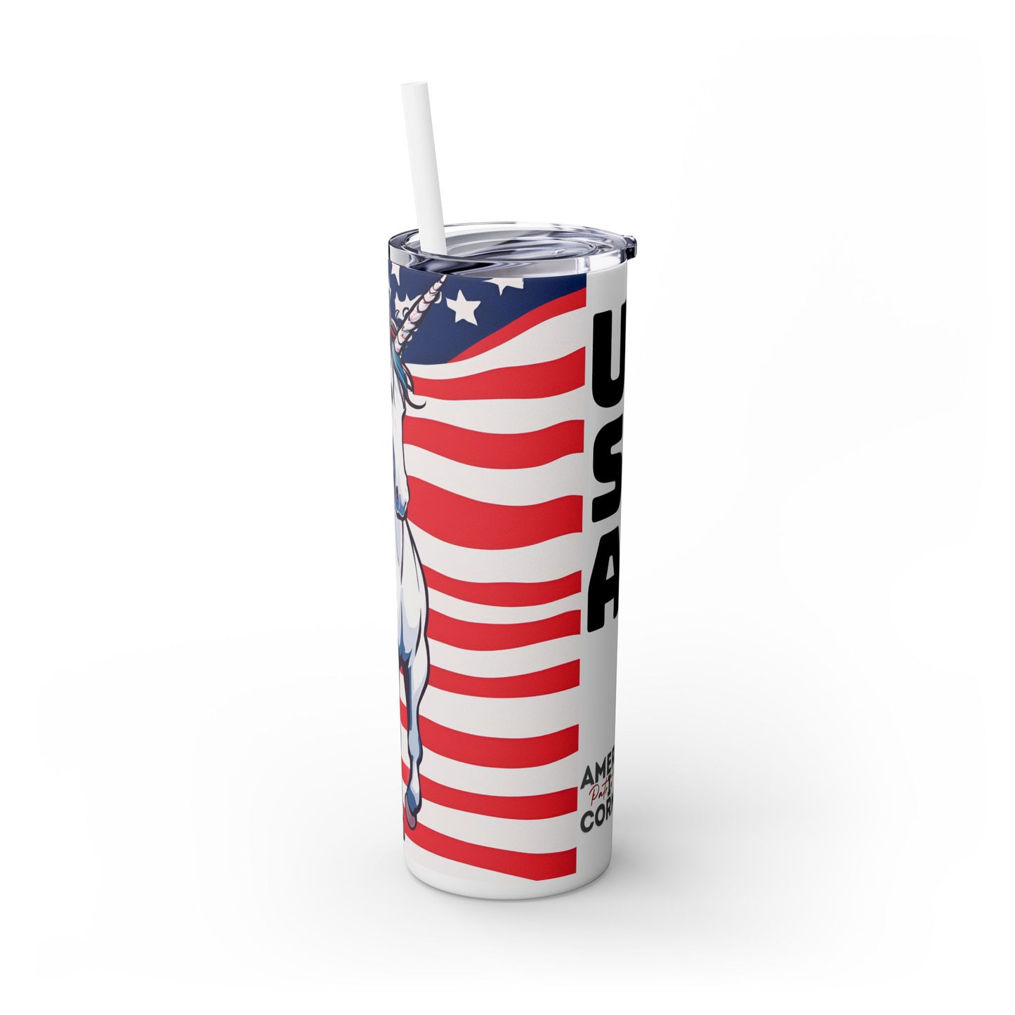 AMERICORN American Unicorn Skinny Tumbler | United States Freedom Loving Horse Insulated Cup | US Flag Veteran Gift Patriot Drink Traveler