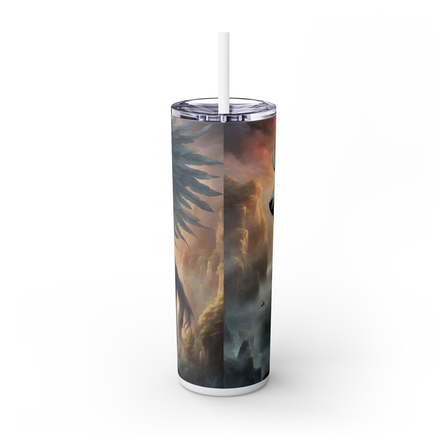Majestic Myths Skinny Tumbler | Pegasus Horned Winged Horse Drinking Cup | Mystical Mountain Cloud Fantasy Road Trip Exercise Traveler
