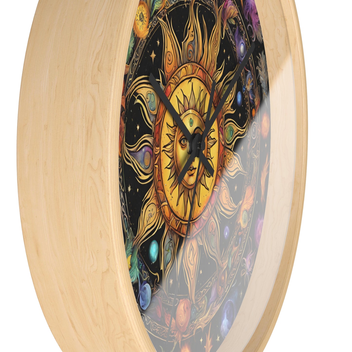 Sun Collage Wall Art Clock | Celestial Solstice Astronomy Wiccan Hanging | Comet Constellations Home Office Solar System Pagan Decor Gift