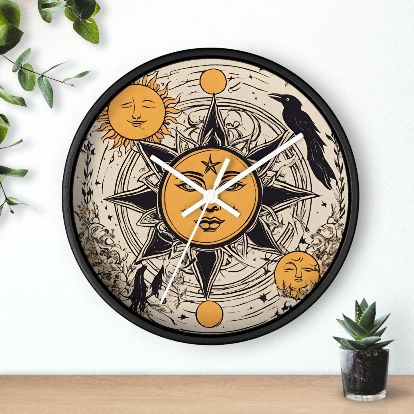 Sun Solstice Wall Art Clock | Celestial Cycle Astronomy Wall Hanging | Raven Blackbird Mockingbird Home Office Solar System Wall Decor Gift