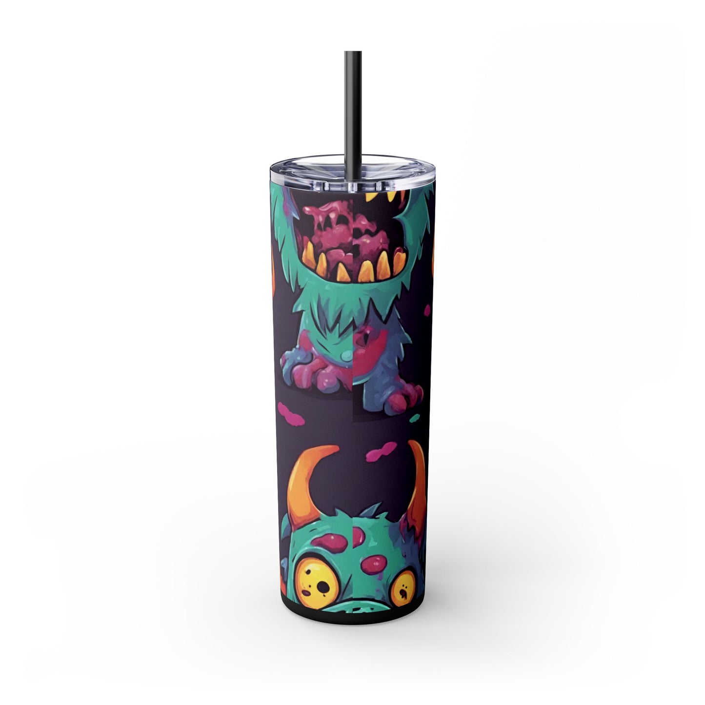 Kids Little Monster Skinny Tumbler | Colorful Funny Zombie Childs Insulated Cup | Furry Mutant Fun School Lunch Classroom Drink Traveler