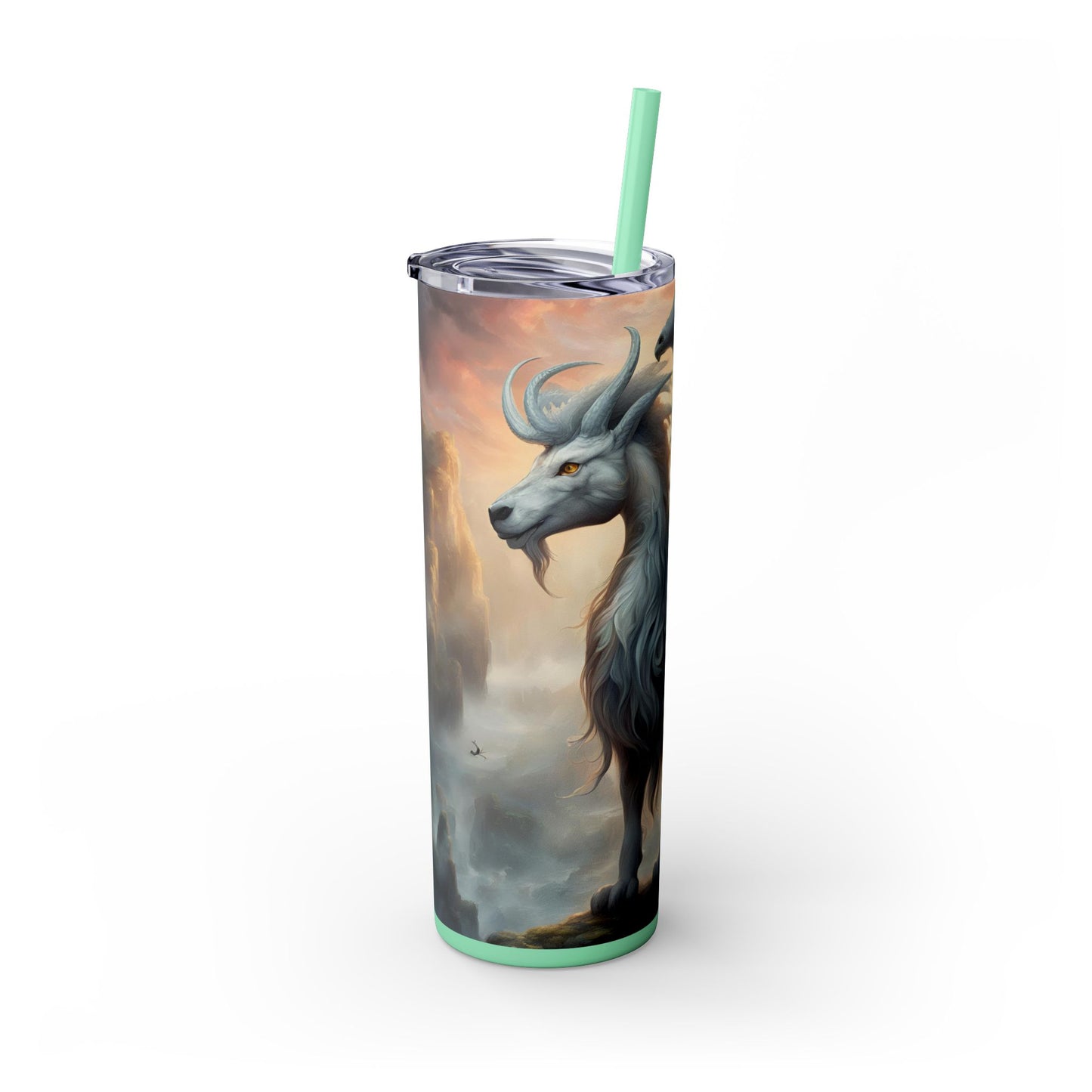 Majestic Myths Skinny Tumbler | Pegasus Horned Winged Horse Drinking Cup | Mystical Mountain Cloud Fantasy Road Trip Exercise Traveler