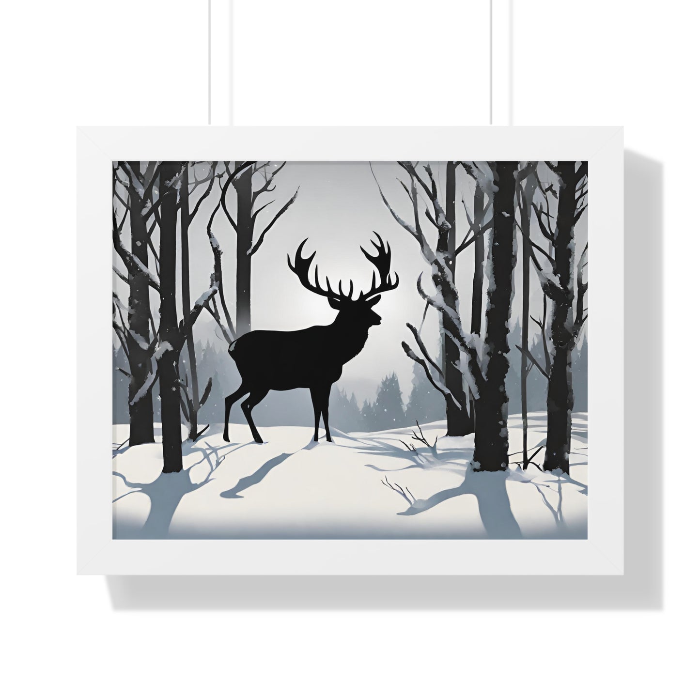 Animal Wall Art, Deer Hunter Picture, Big Buck Print, Hunting Cabin, Shadow Wall Hanging, Winter Snow Image, Living Room Poster, Framed Art