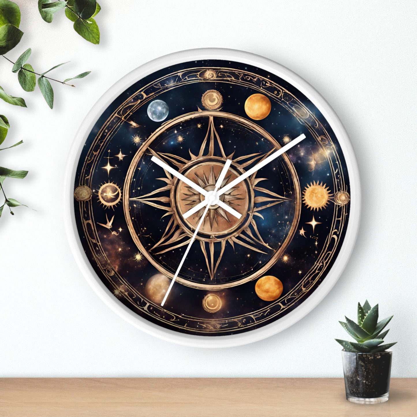 Moon Phases Solstice Star Wall Art Clock | Lunar Cycle Galaxy Astronomy Wall Hanging | Mystical Night Solar System Office Wall Decor Gift