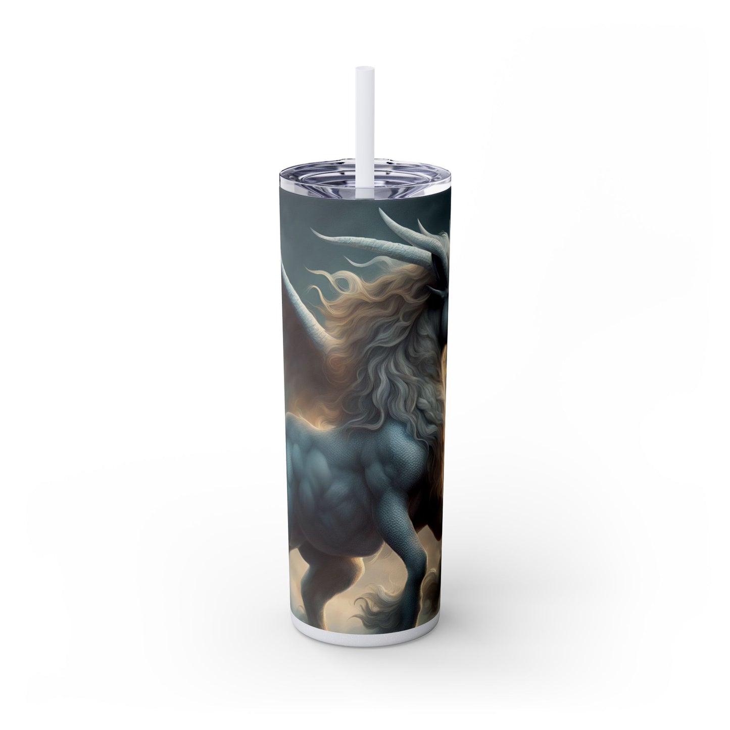Majestic Myths Skinny Tumbler | Pegasus Horned Winged Horse Drinking Cup | Sky Cloud Fantasy Road Trip Exercise Traveler | Auto Gift