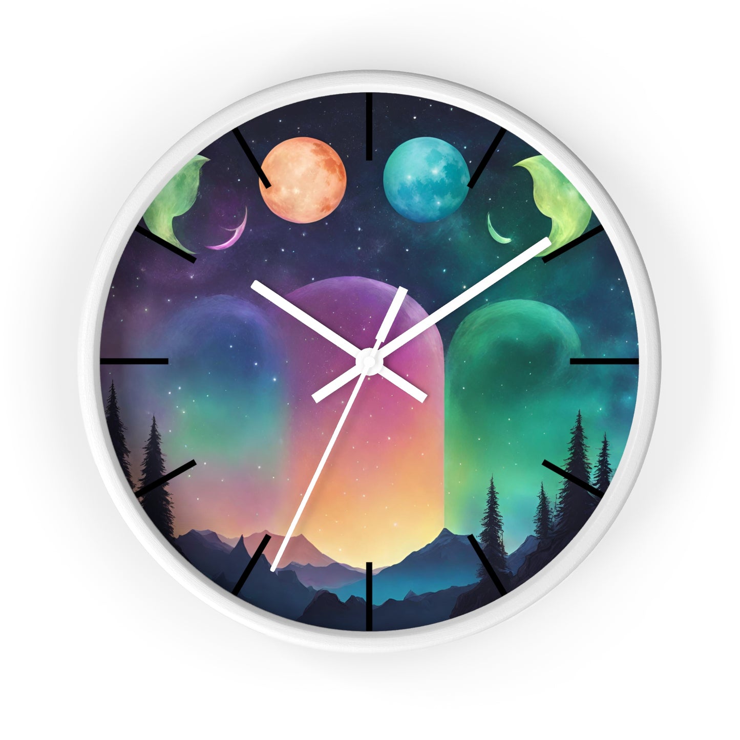 Moonlight Hills Wall Clock | Night Forest Astronomy Starlight Moons Constellations Office Decor Gift, Solar System Home Hanging Unique Art