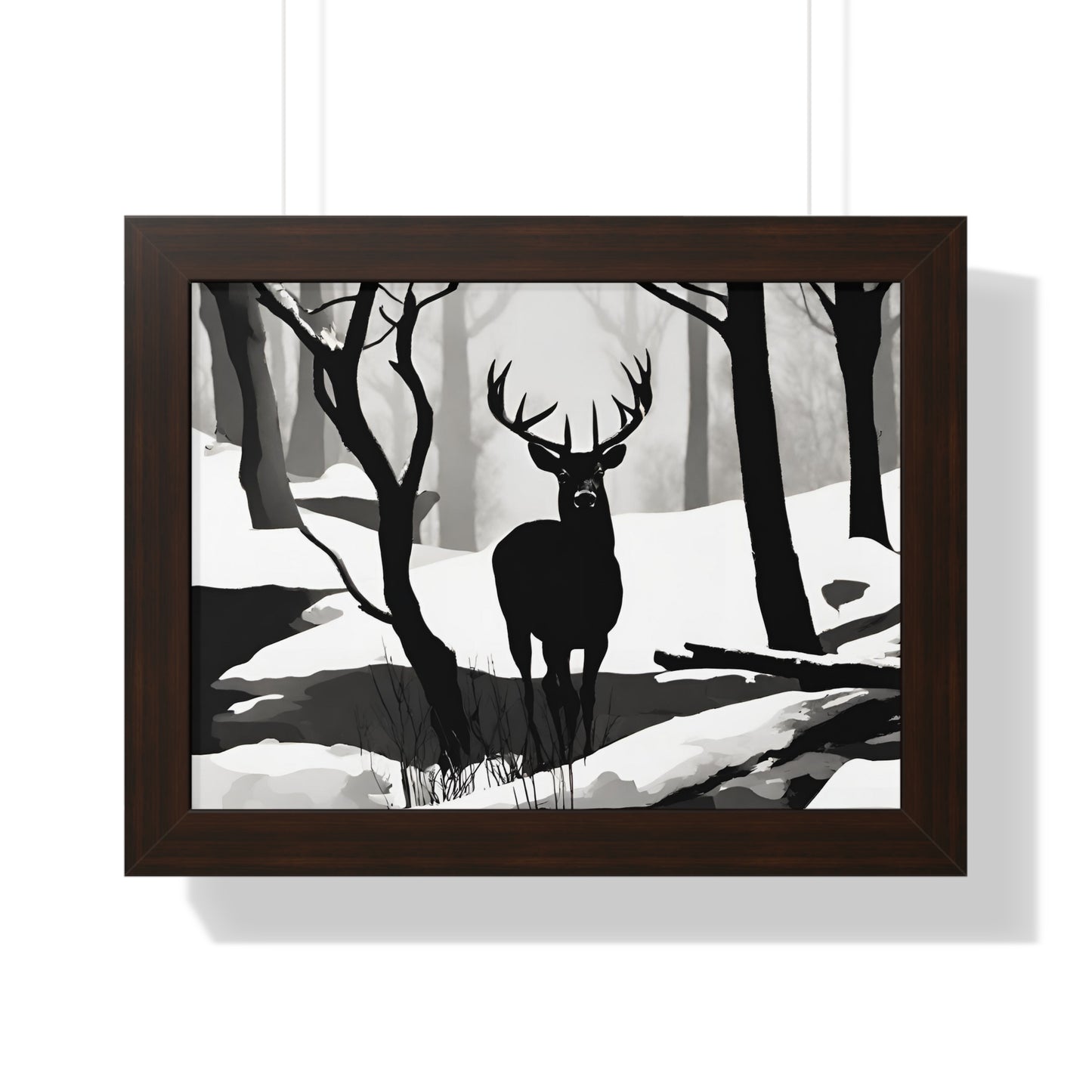 Animal Wall Art, Deer Hunter Picture, Big Buck Print, Hunting, Snowy, Creek, Shadow Wall Hanging, Winter Snow Image, Living Room Poster