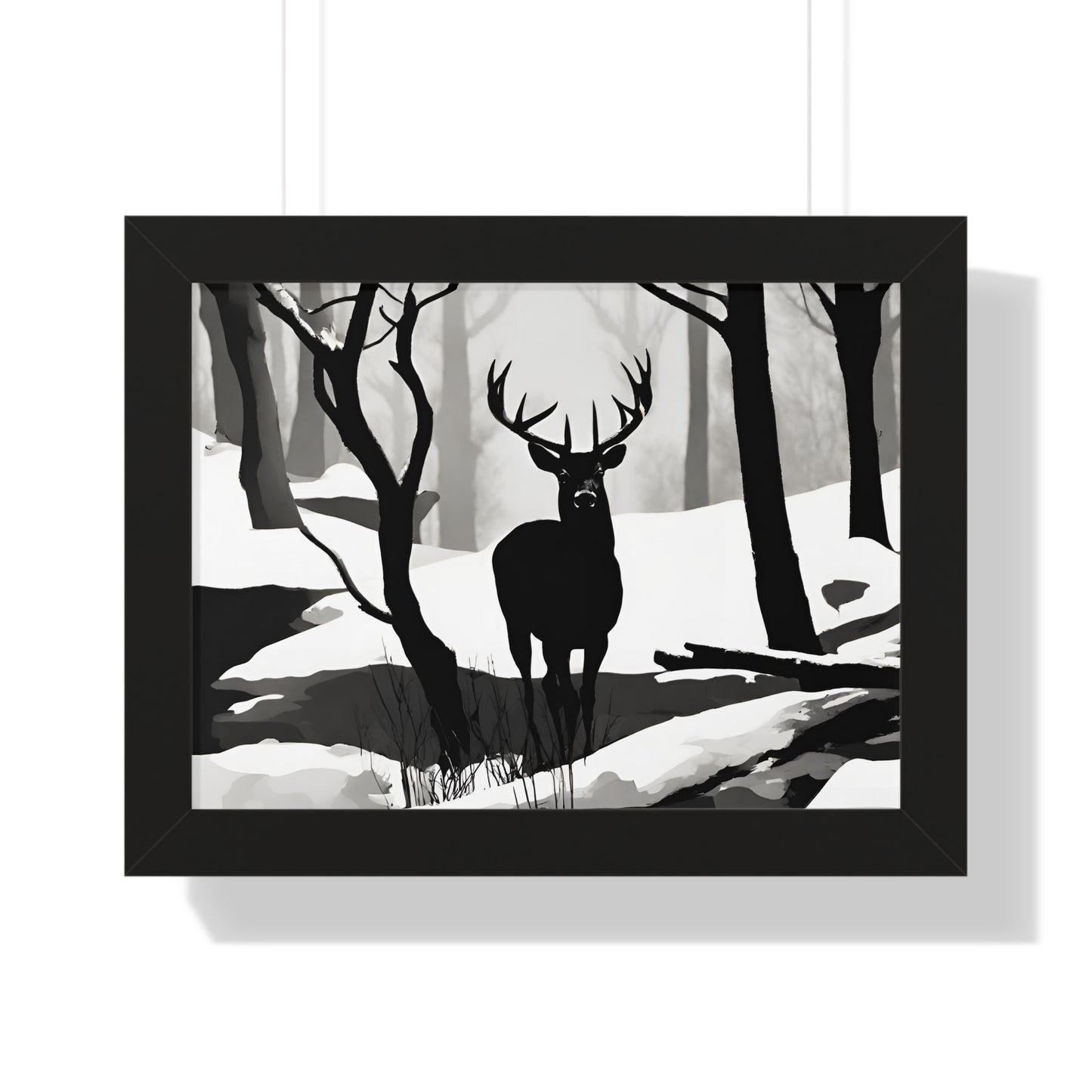 Animal Wall Art, Deer Hunter Picture, Big Buck Print, Hunting, Snowy, Creek, Shadow Wall Hanging, Winter Snow Image, Living Room Poster