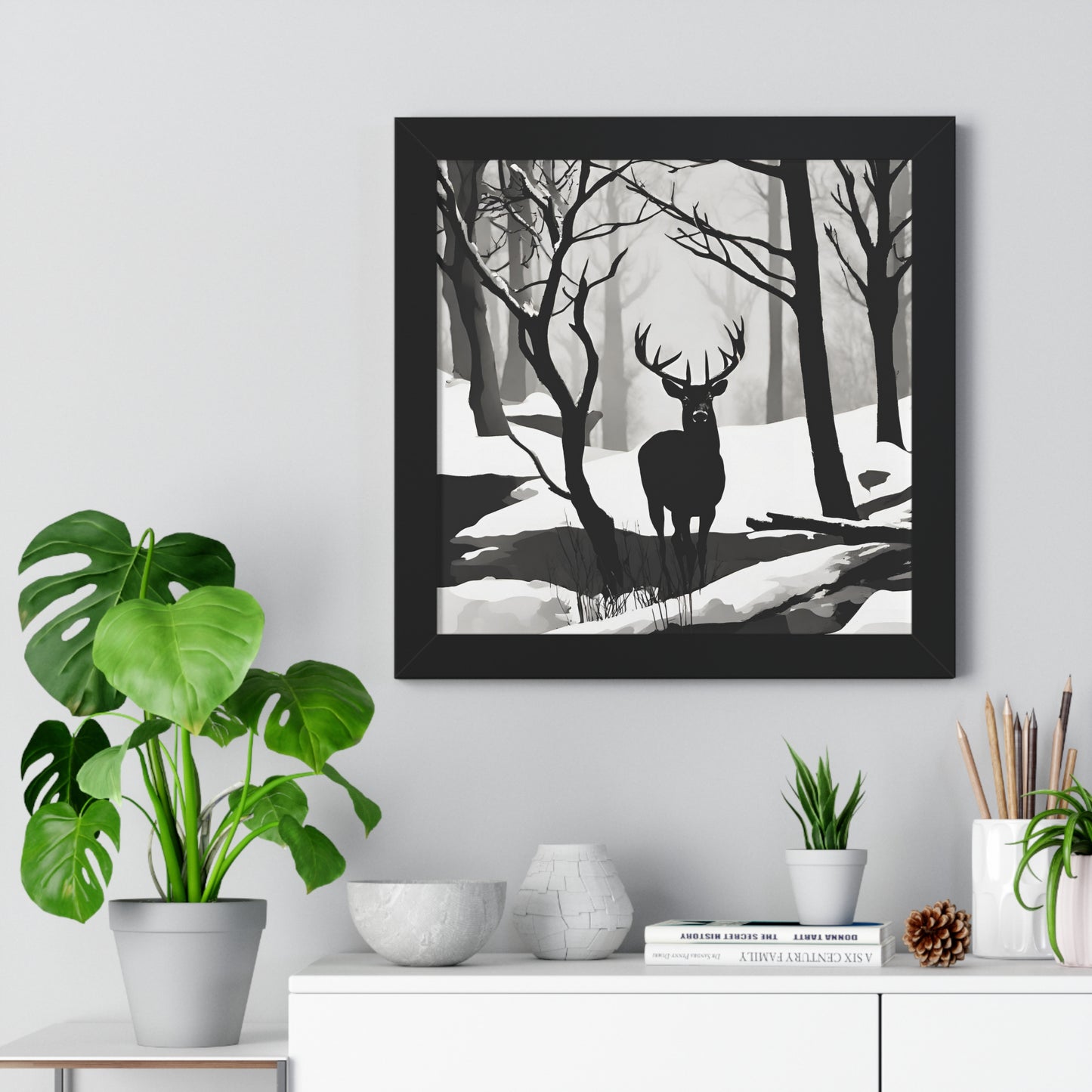 Animal Wall Art, Deer Hunter Picture, Big Buck Print, Hunting, Snowy, Creek, Shadow Wall Hanging, Winter Snow Image, Living Room Poster