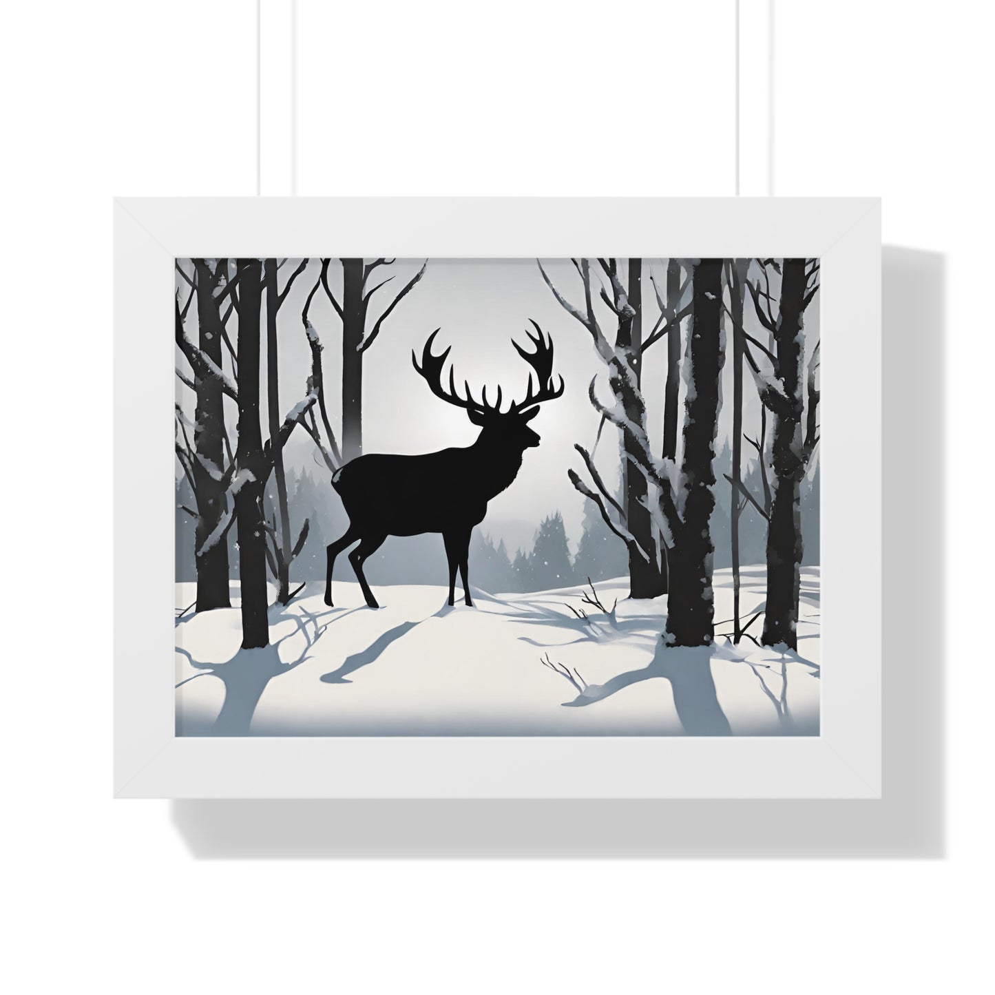 Animal Wall Art, Deer Hunter Picture, Big Buck Print, Hunting Cabin, Shadow Wall Hanging, Winter Snow Image, Living Room Poster, Framed Art