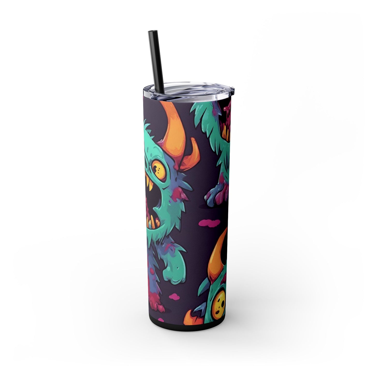 Kids Little Monster Skinny Tumbler | Colorful Funny Zombie Childs Insulated Cup | Furry Mutant Fun School Lunch Classroom Drink Traveler