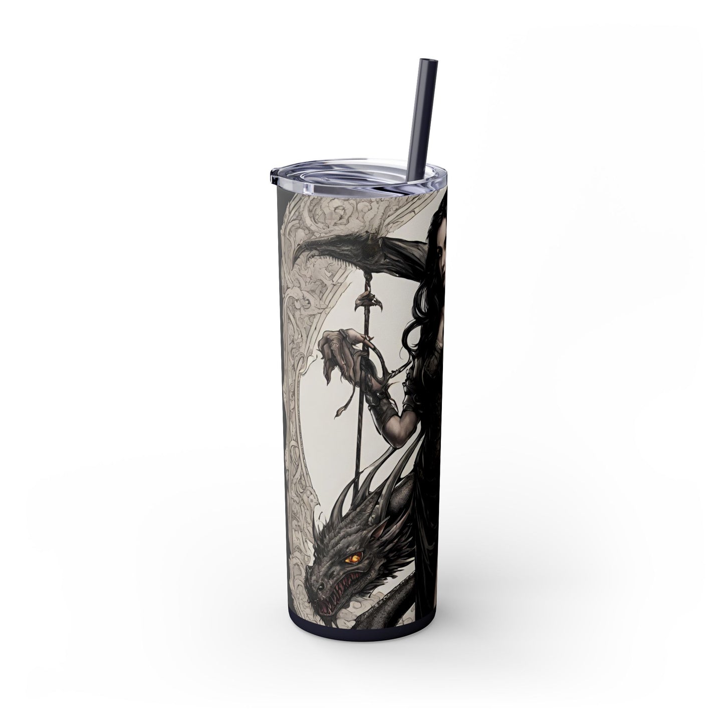 Gothic Medieval Dragon Tumbler, Beautiful Woman Morphing Drinking Traveler, Dark Fantasy Liquid Cup