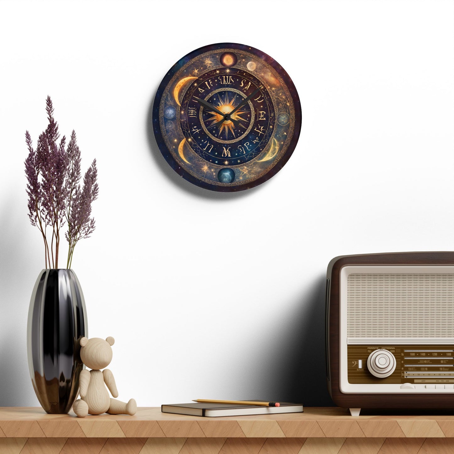 Moon Phases Acrylic Wall Art Clock | Lunar Cycle Astronomy Night & Space Hanging | Home Office Solar System Wall Decor Astrology Lover Gift