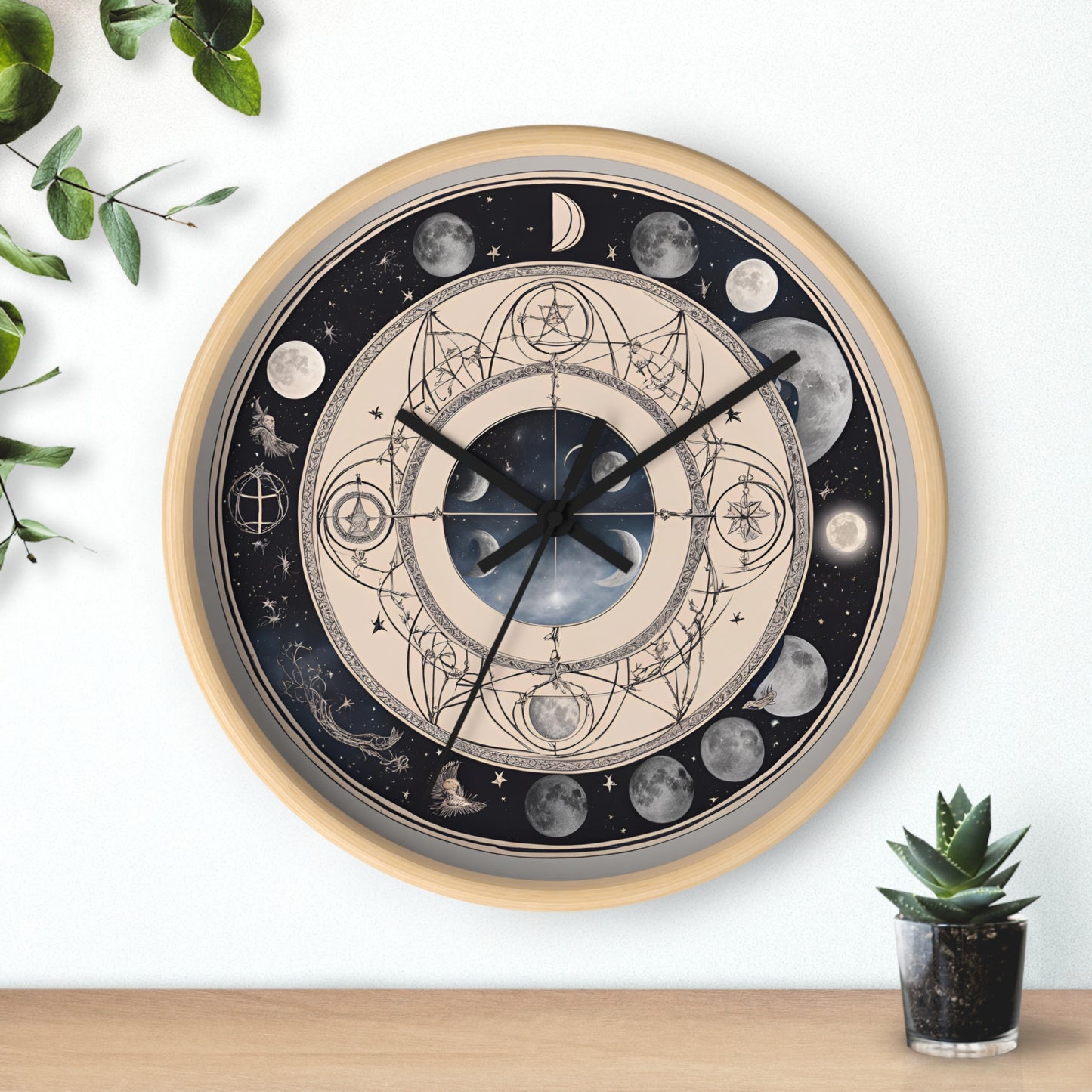 Moon Phases Wall Clock, Lunar Cycle Astronomy Home Decor, Solar System Wall Hanging, Celestial Office Art, Gift for Space Enthusiasts